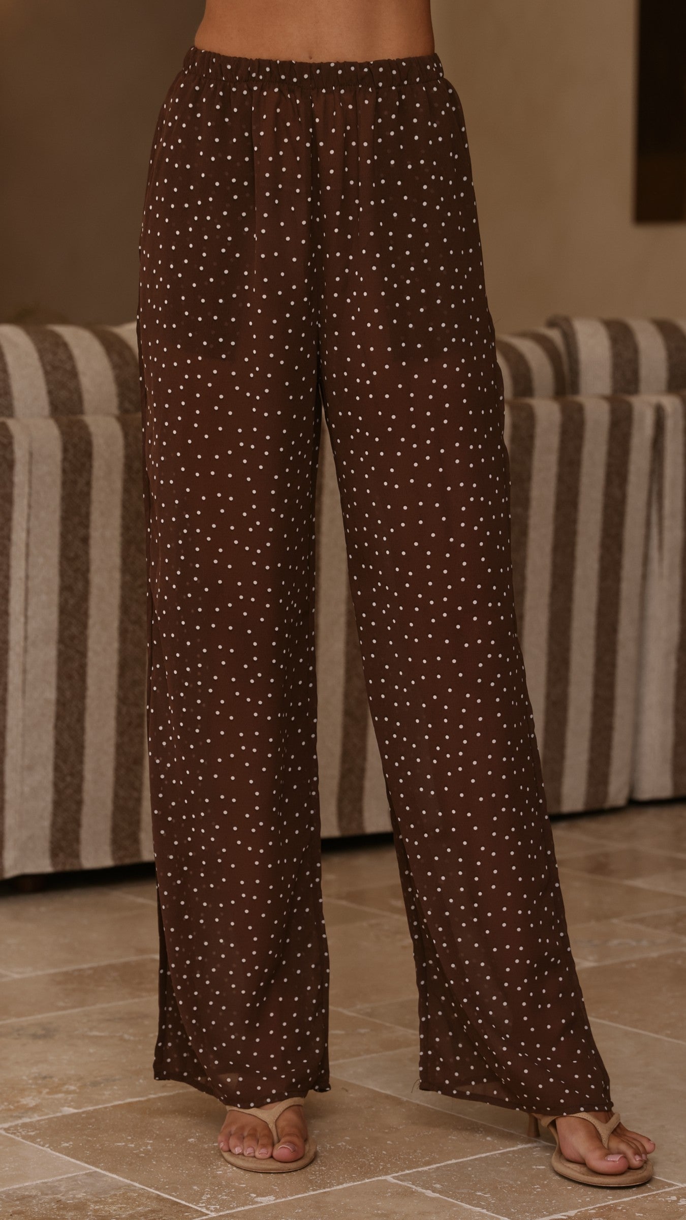 Ashleigh Sheer Shirt and Pants Set - Brown Polka - Billy J