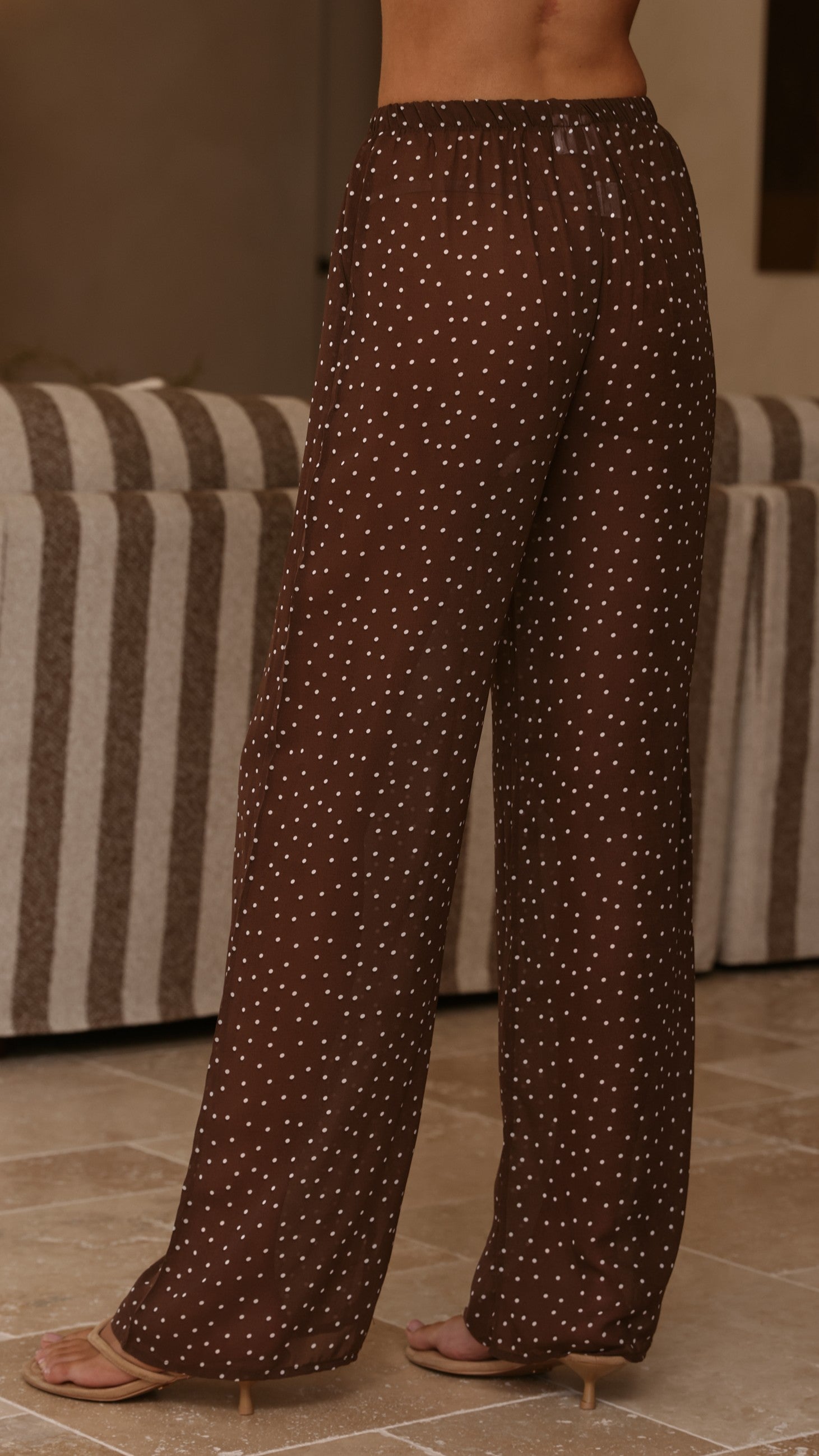 Ashleigh Sheer Shirt and Pants Set - Brown Polka - Billy J