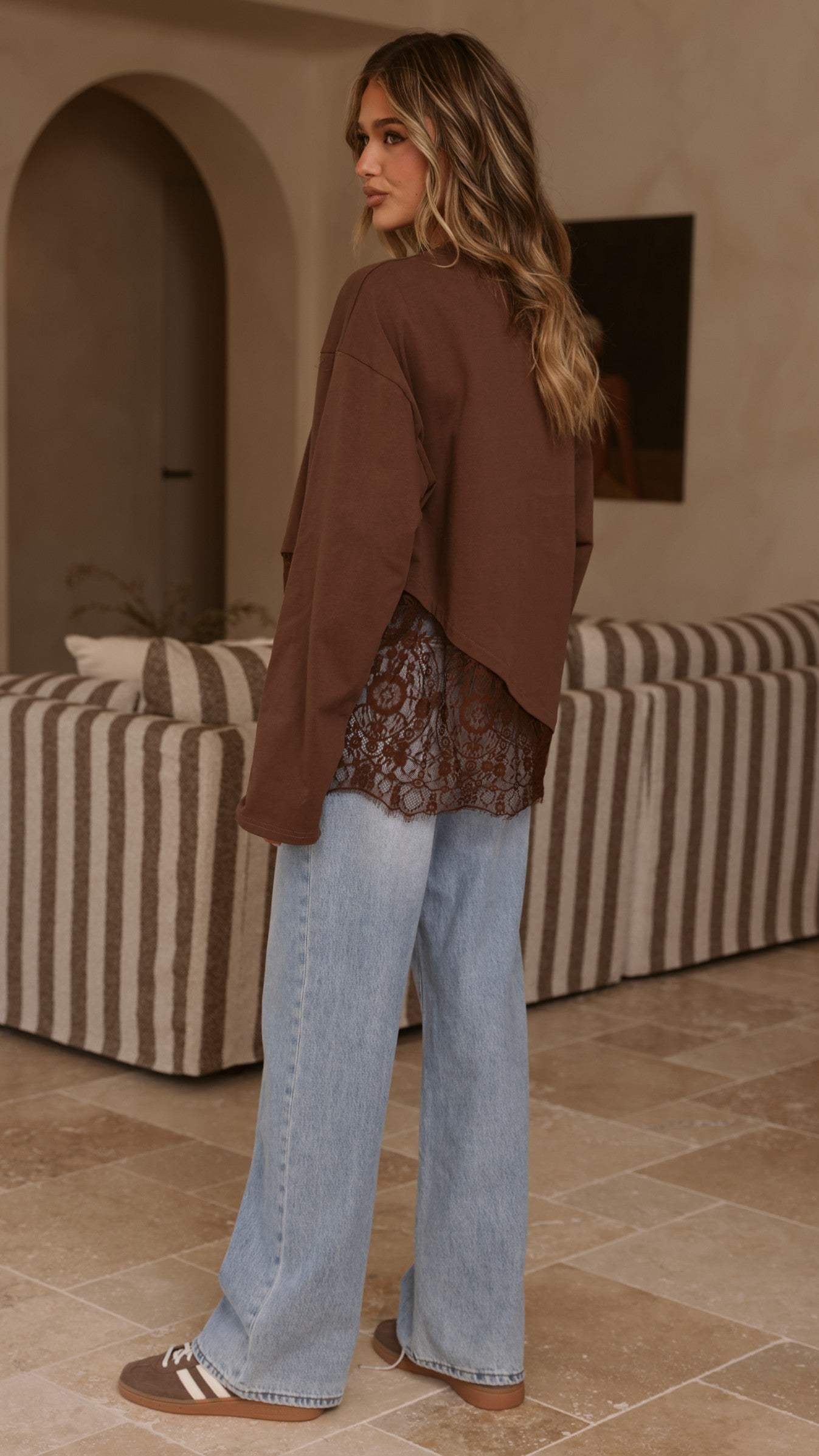 Javi Long Sleeve Lace Top - Brown - Billy J