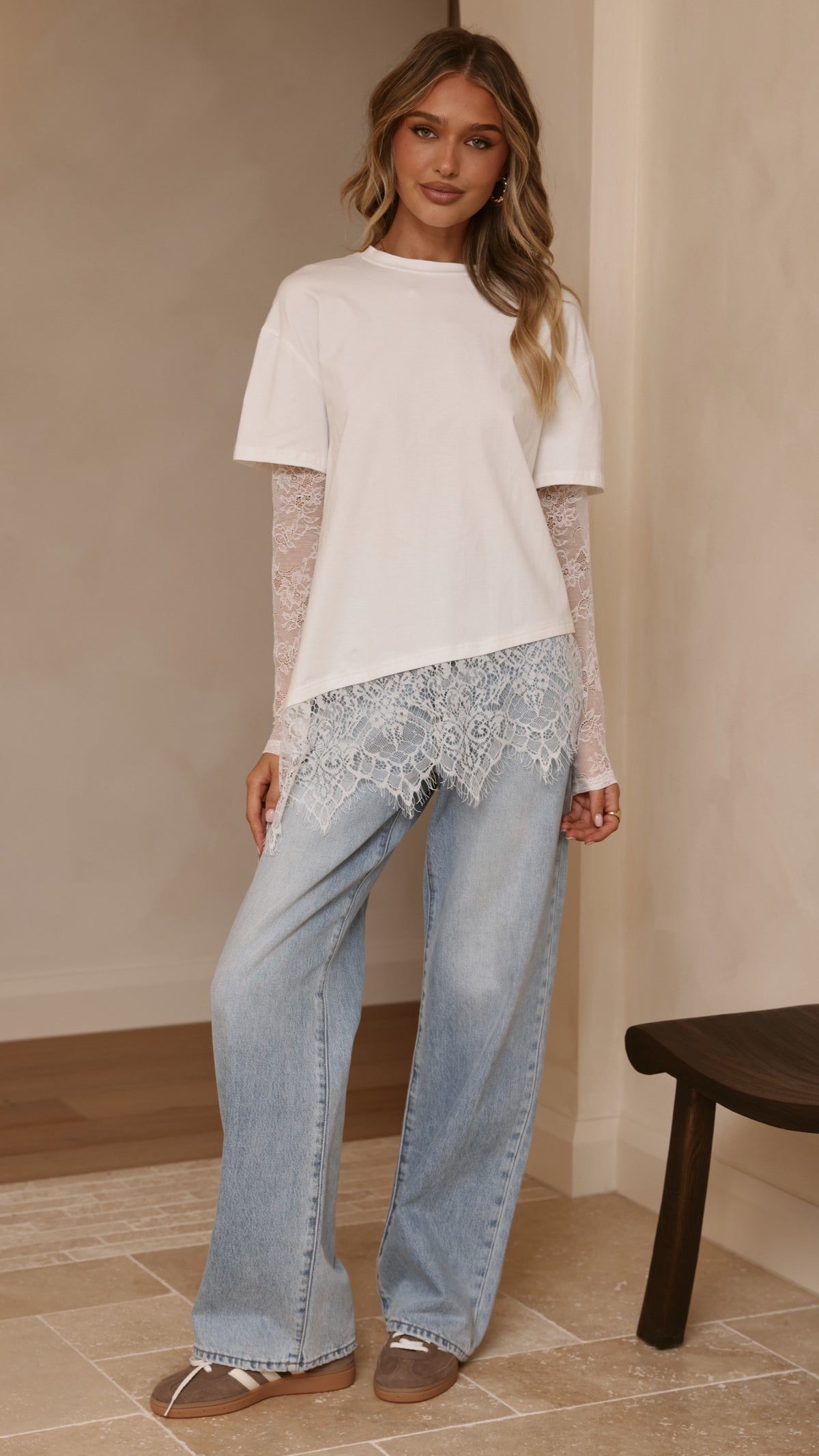 Quinn Lace Long Sleeve Top - White - Billy J
