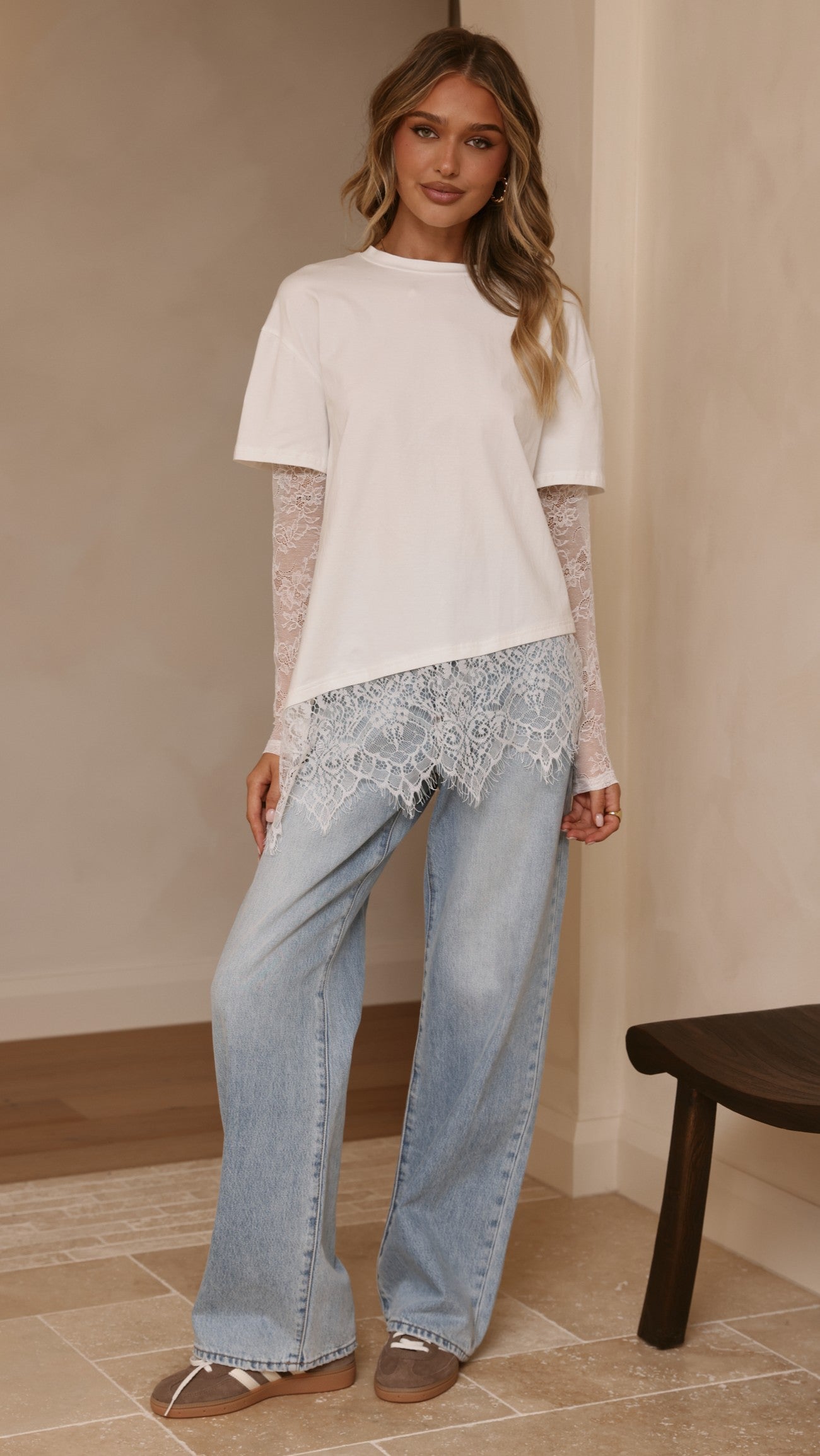 Quinn Lace Long Sleeve Top - White - Billy J