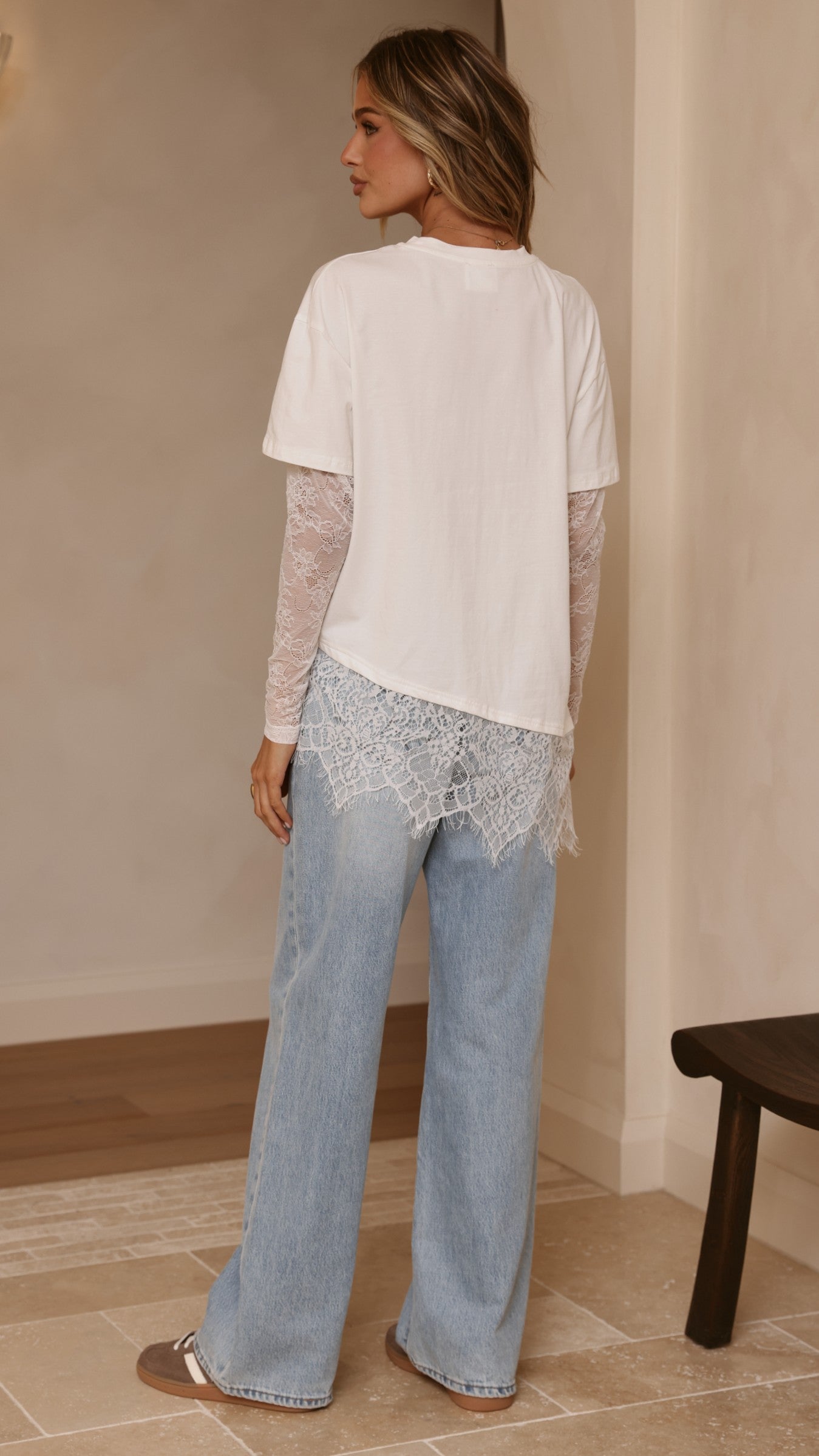 Quinn Lace Long Sleeve Top - White - Billy J