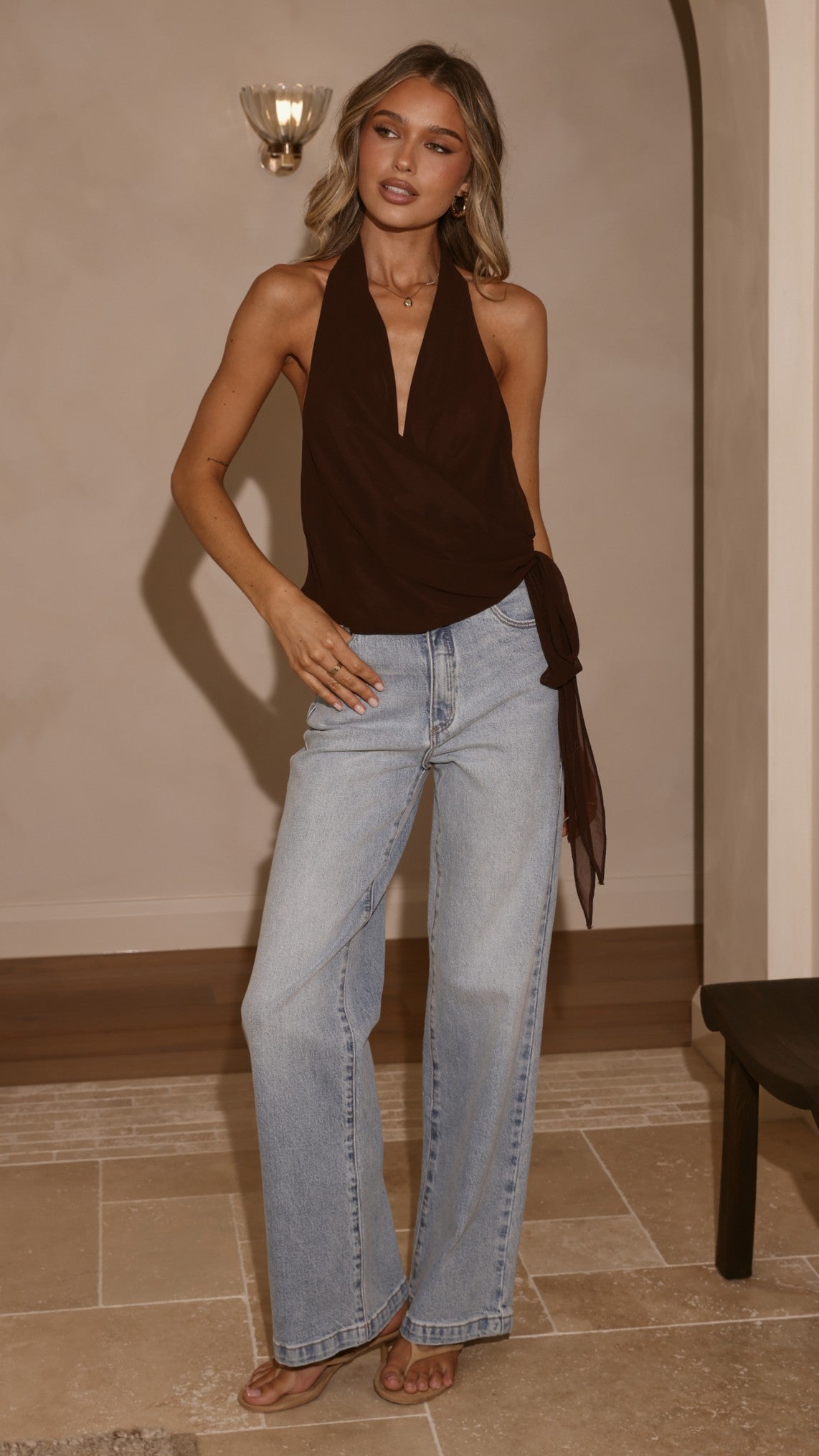 Belle Halter Neck Top - Brown - Billy J