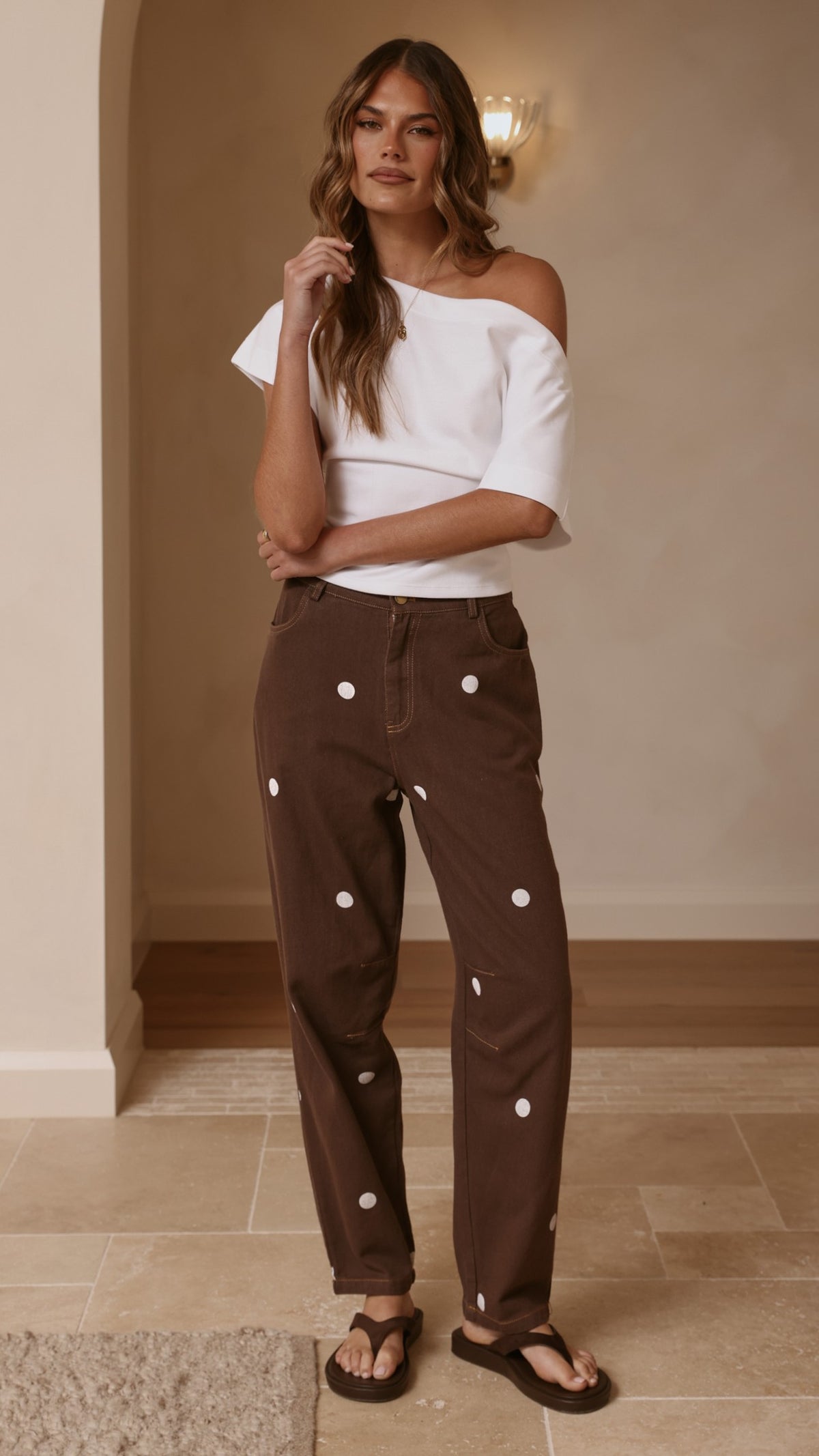 Cleora Barrel Jeans - Chocolate Polka - Billy J