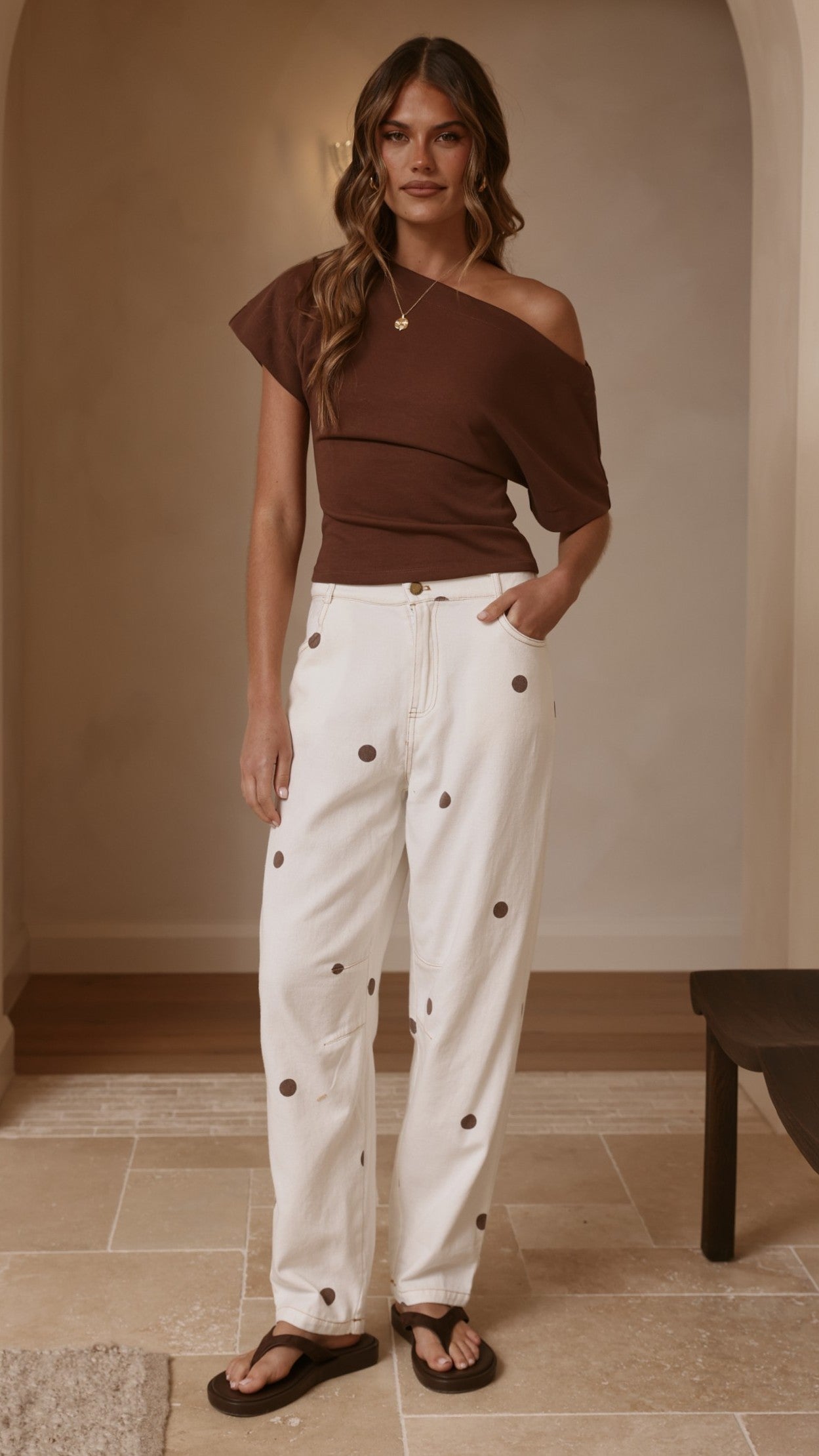 Cleora Barrel Jeans - Cream Polka - Billy J