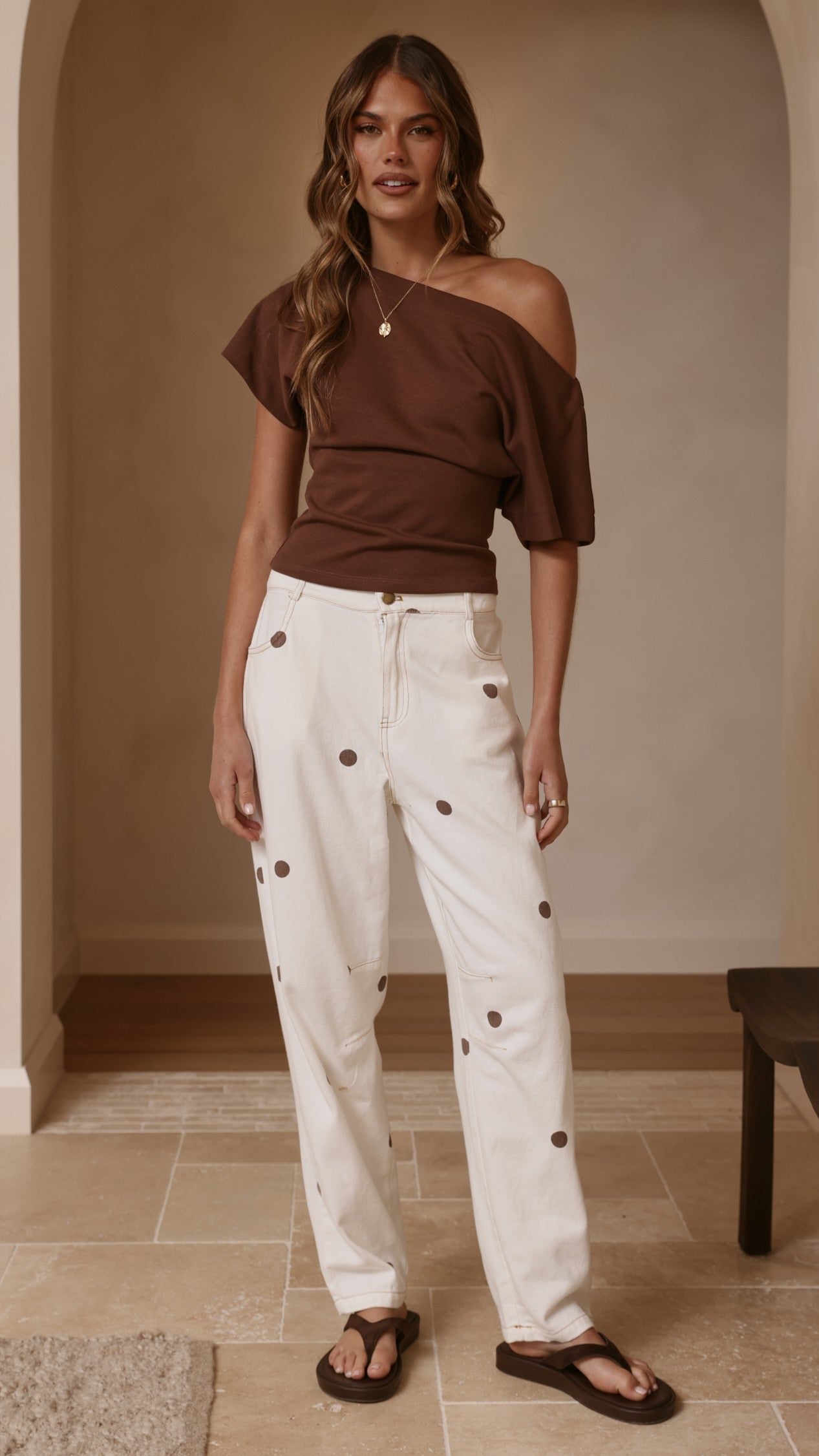 Cleora Barrel Jeans - Cream Polka - Billy J