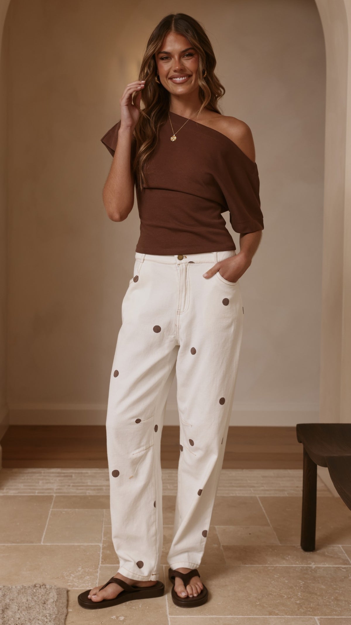 Cleora Barrel Jeans - Cream Polka - Billy J