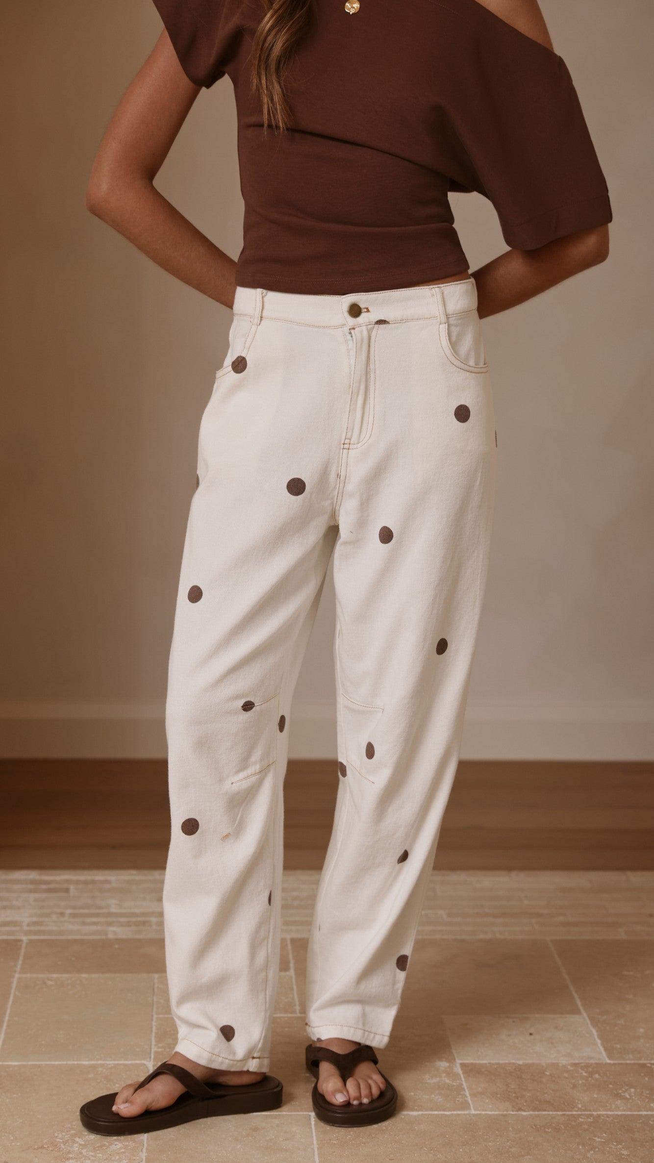 Cleora Barrel Jeans - Cream Polka - Billy J
