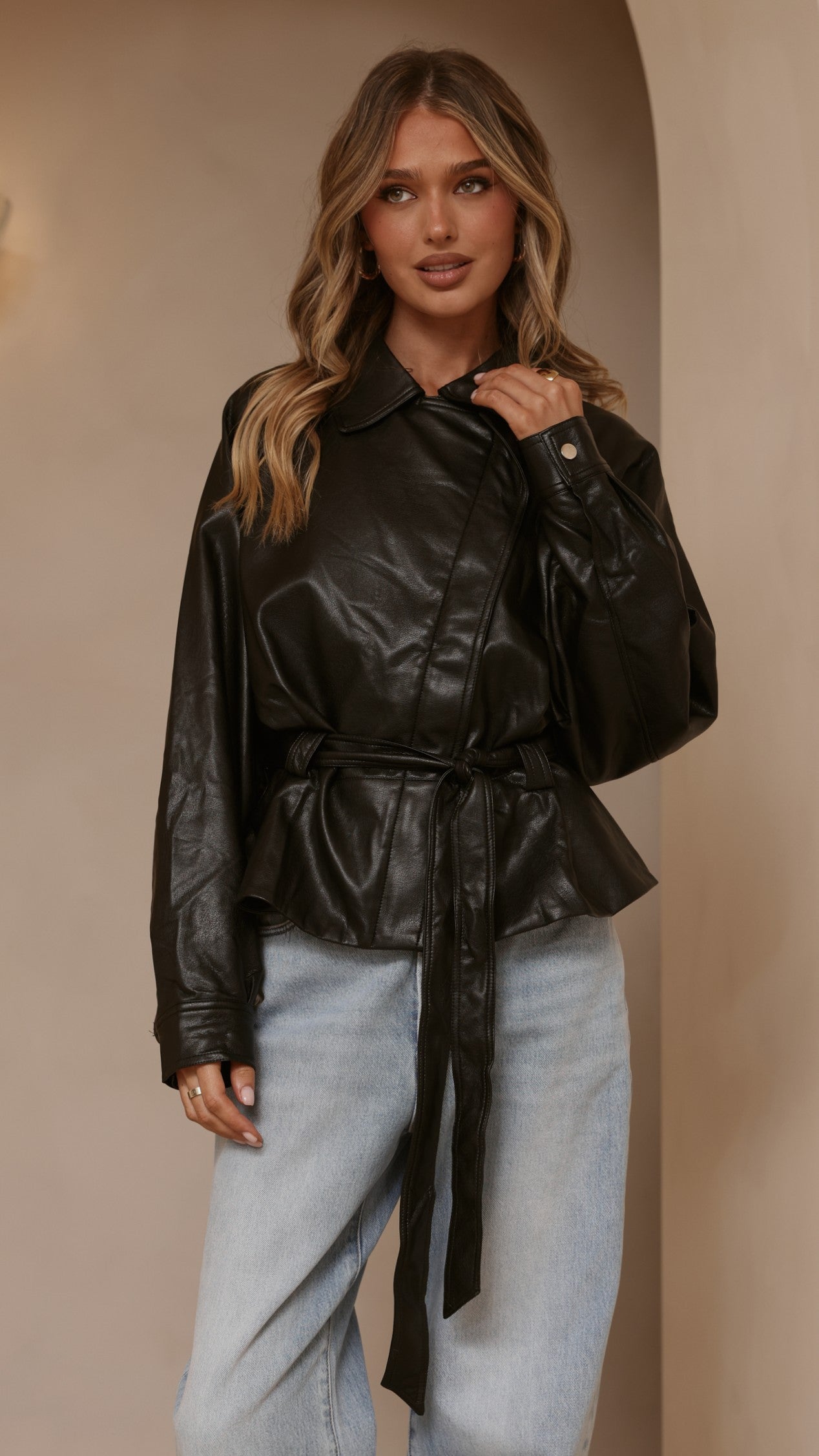 Marzia Tie Waist Jacket - Black - Billy J
