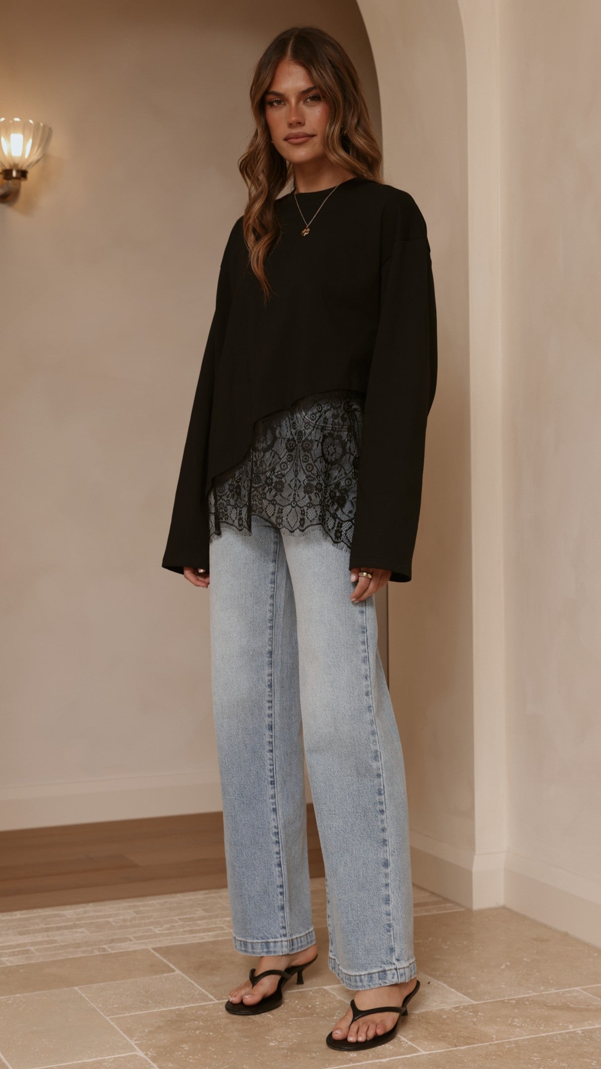 Javi Long Sleeve Lace Top - Black - Billy J