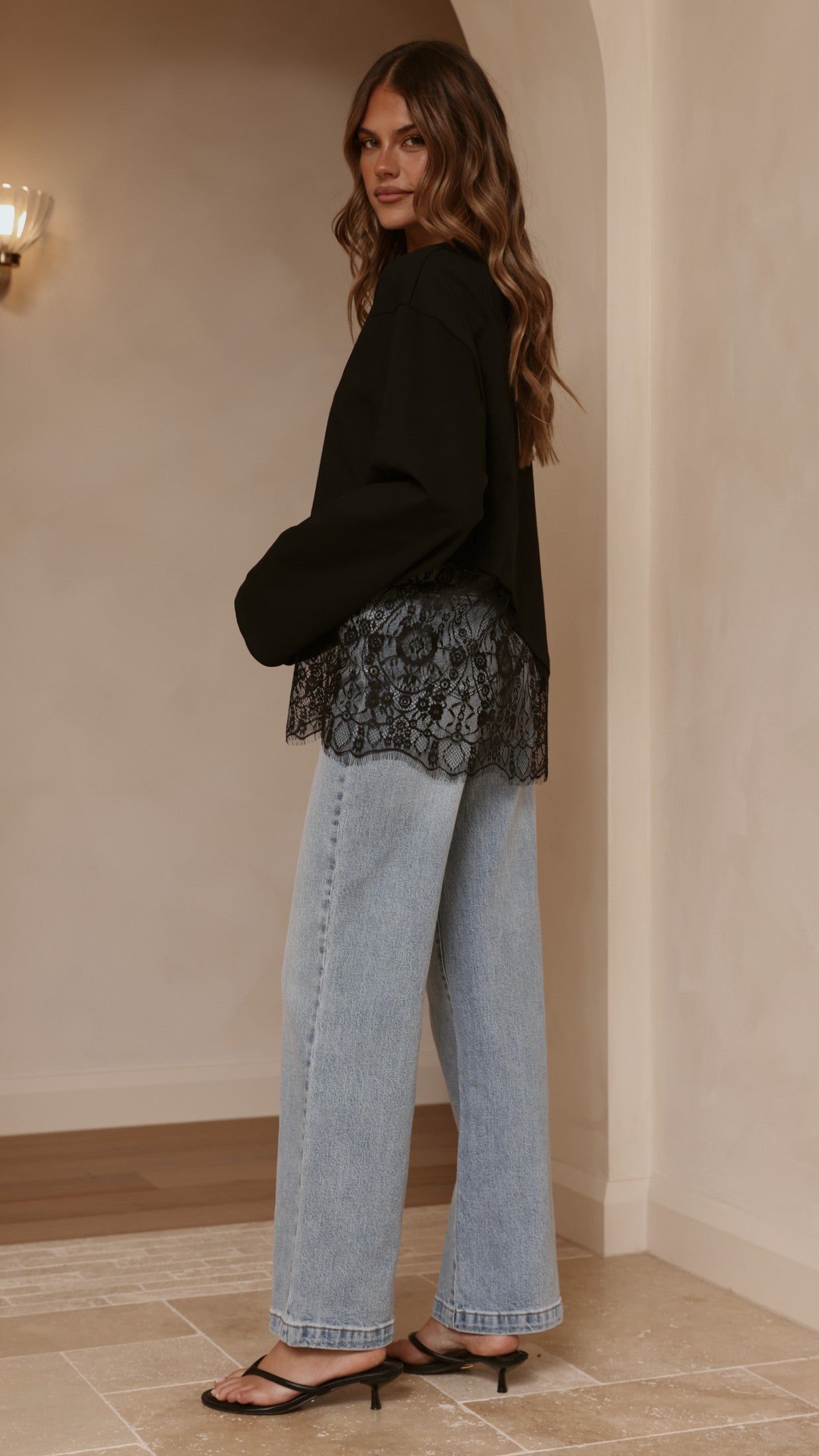 Javi Long Sleeve Lace Top - Black - Billy J