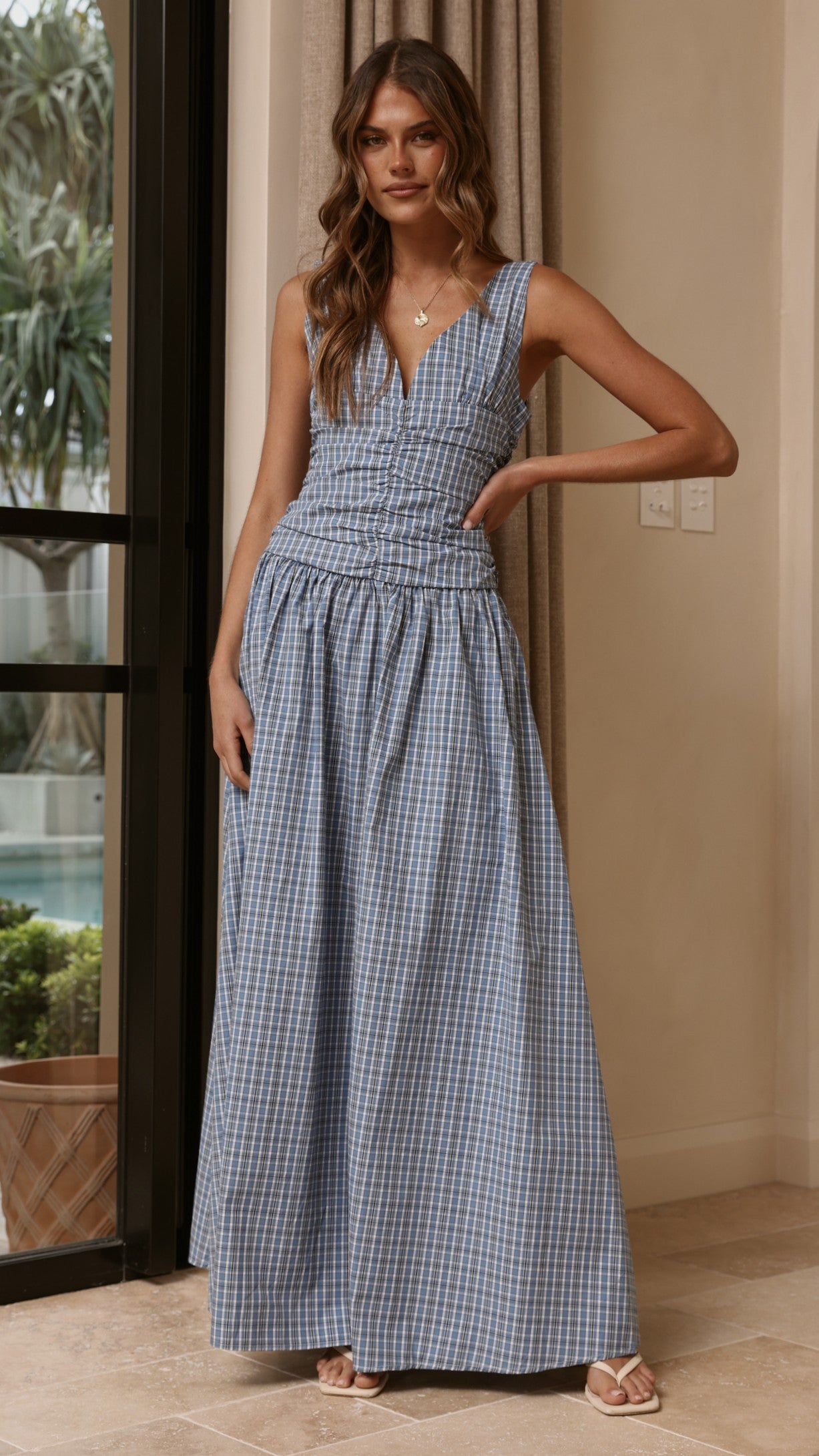Sanya Maxi Dress - Blue Check - Billy J