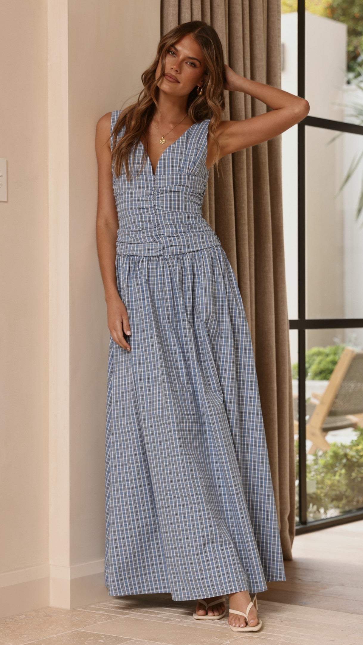 Sanya Maxi Dress - Blue Check - Buy Women's Dresses - Billy J