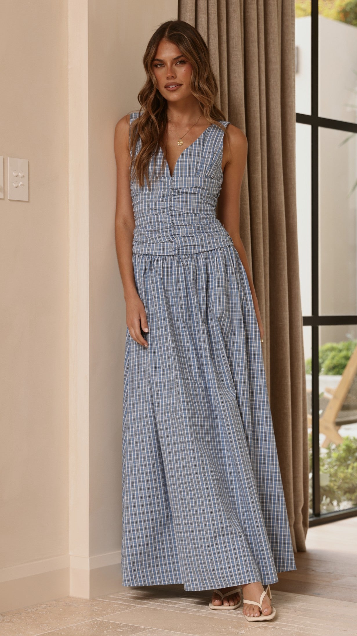 Sanya Maxi Dress - Blue Check - Billy J