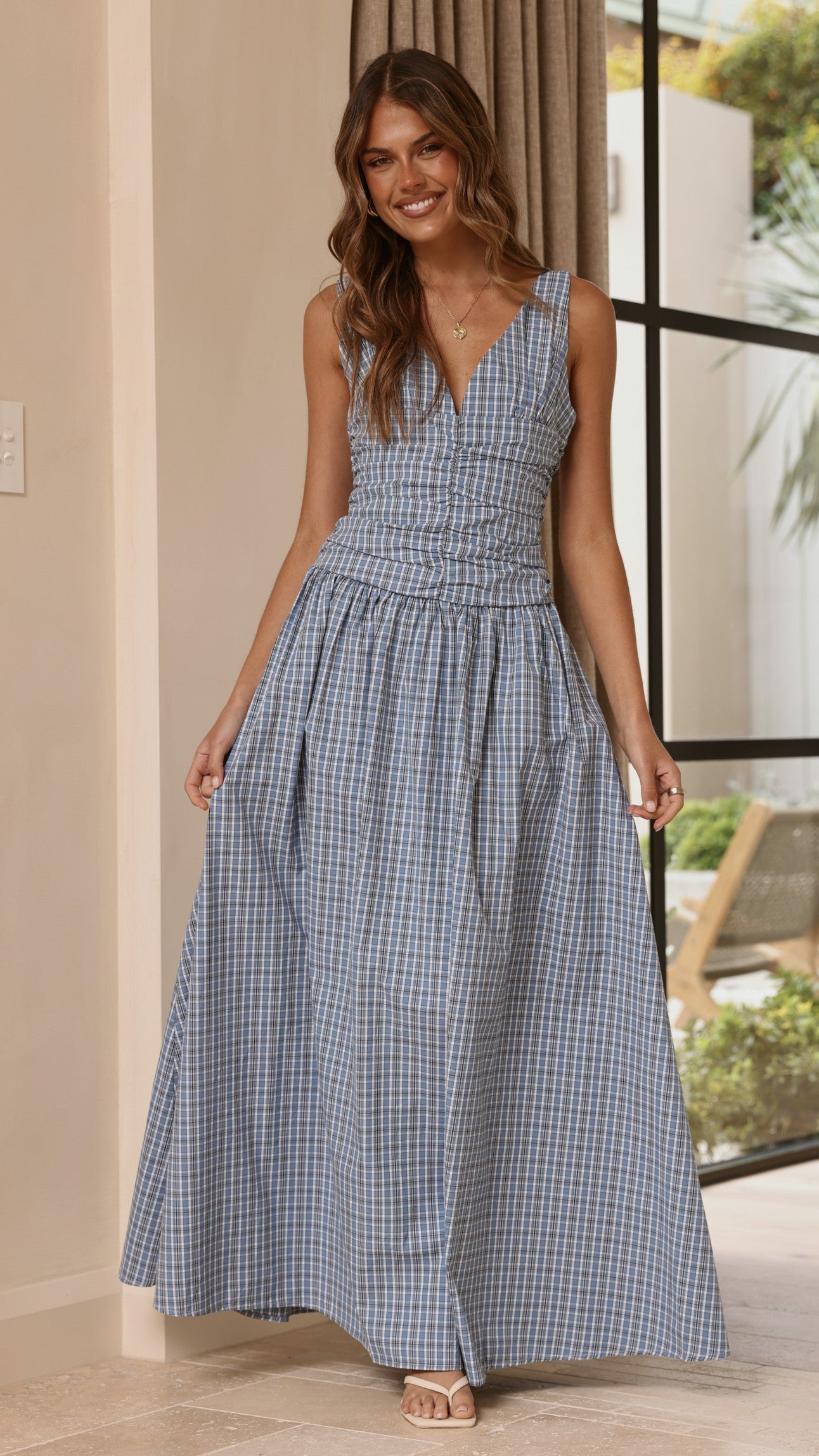 Sanya Maxi Dress - Blue Check - Billy J