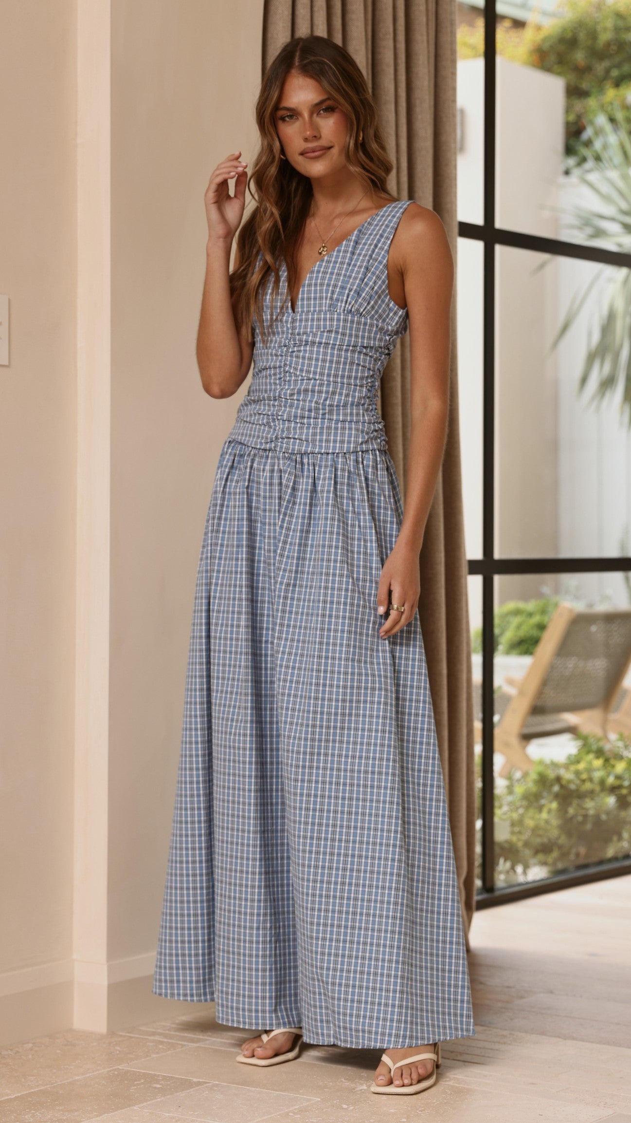 Sanya Maxi Dress - Blue Check - Billy J