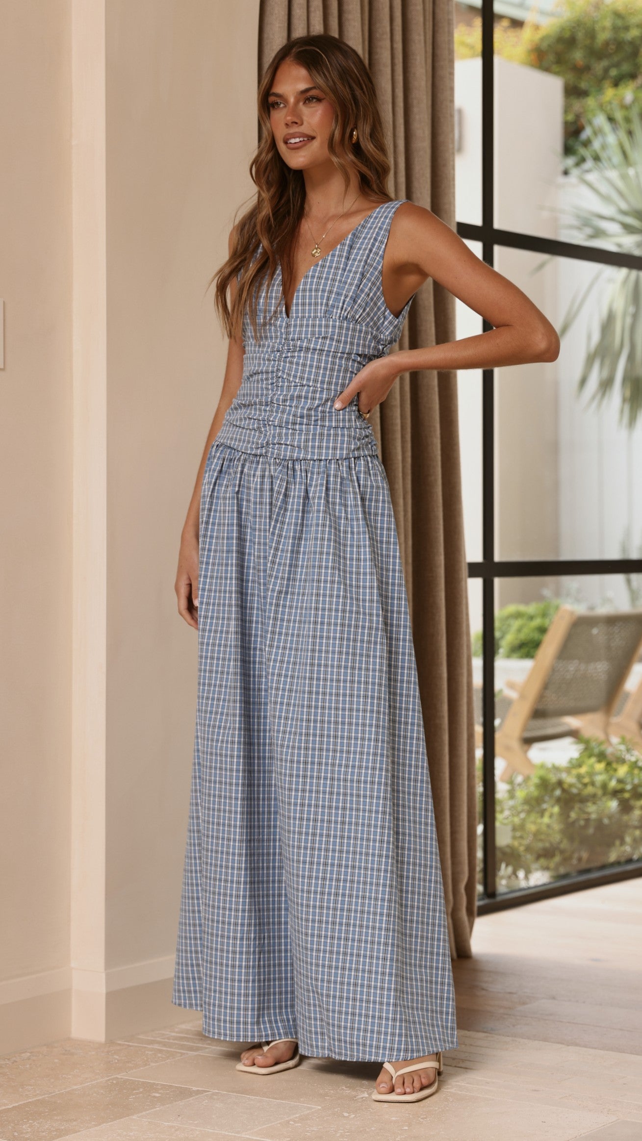 Sanya Maxi Dress - Blue Check - Billy J