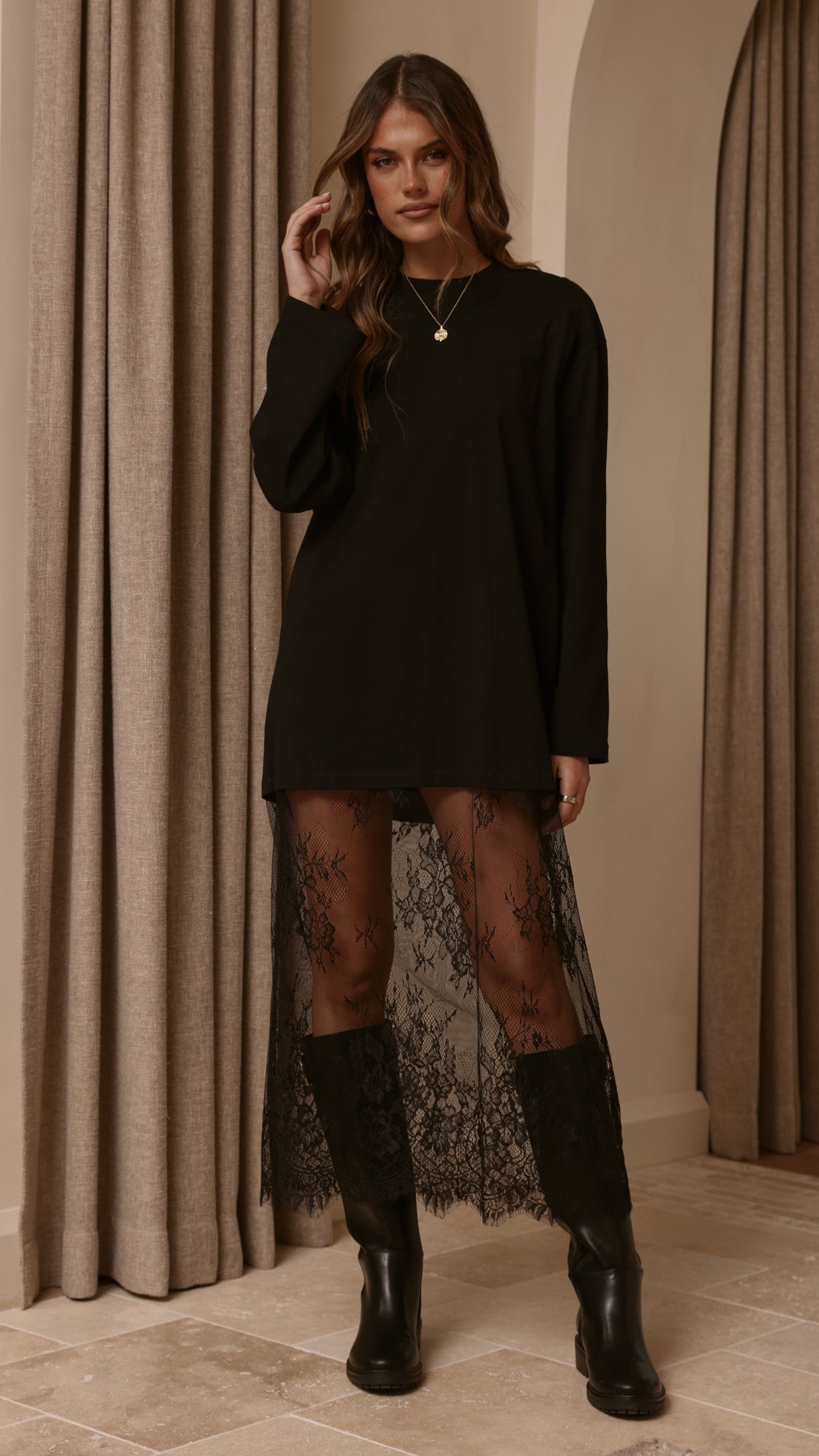 Kailey Lace Maxi Dress - Black - Billy J