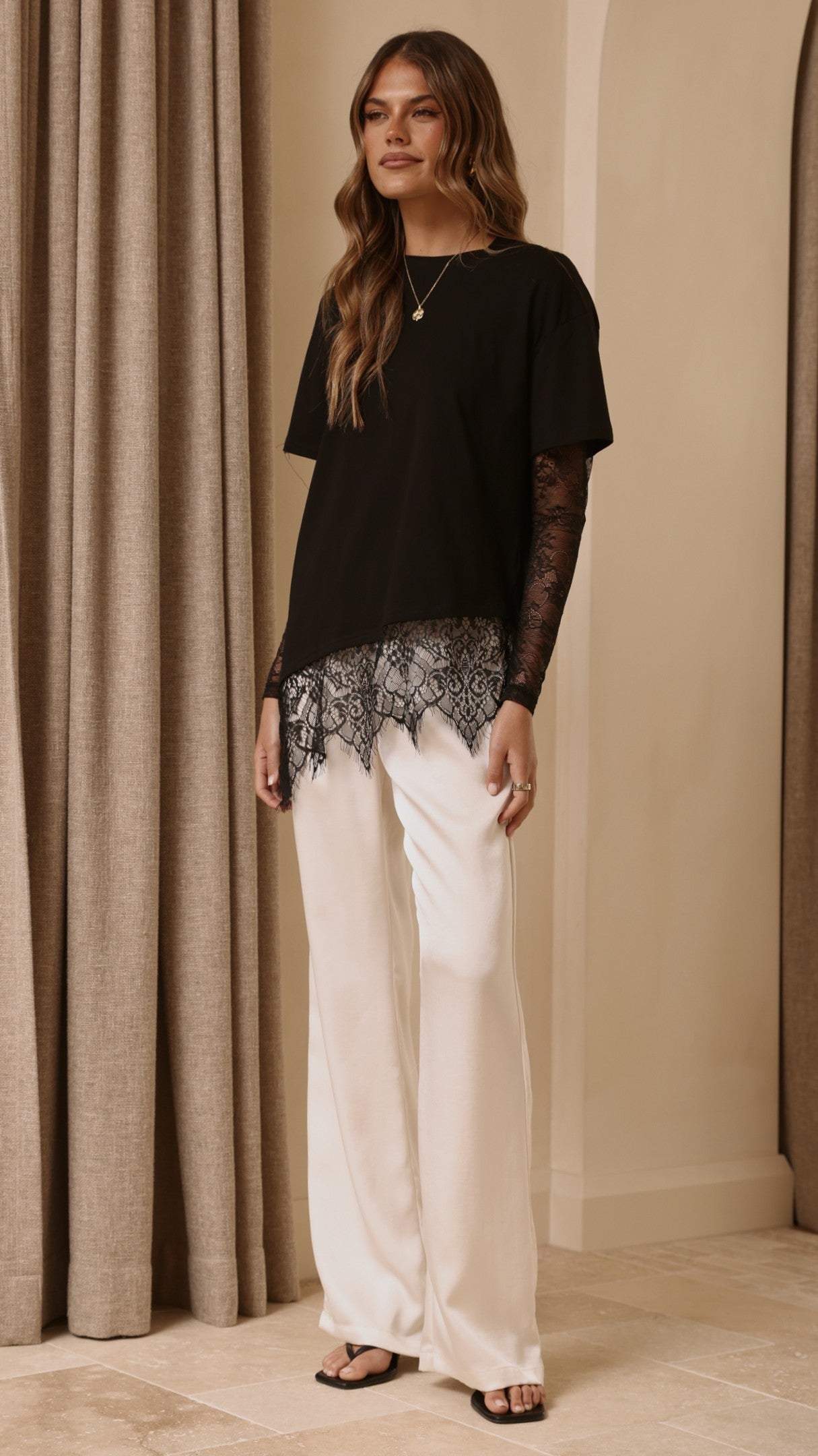 Quinn Lace Long Sleeve Top - Black - Billy J