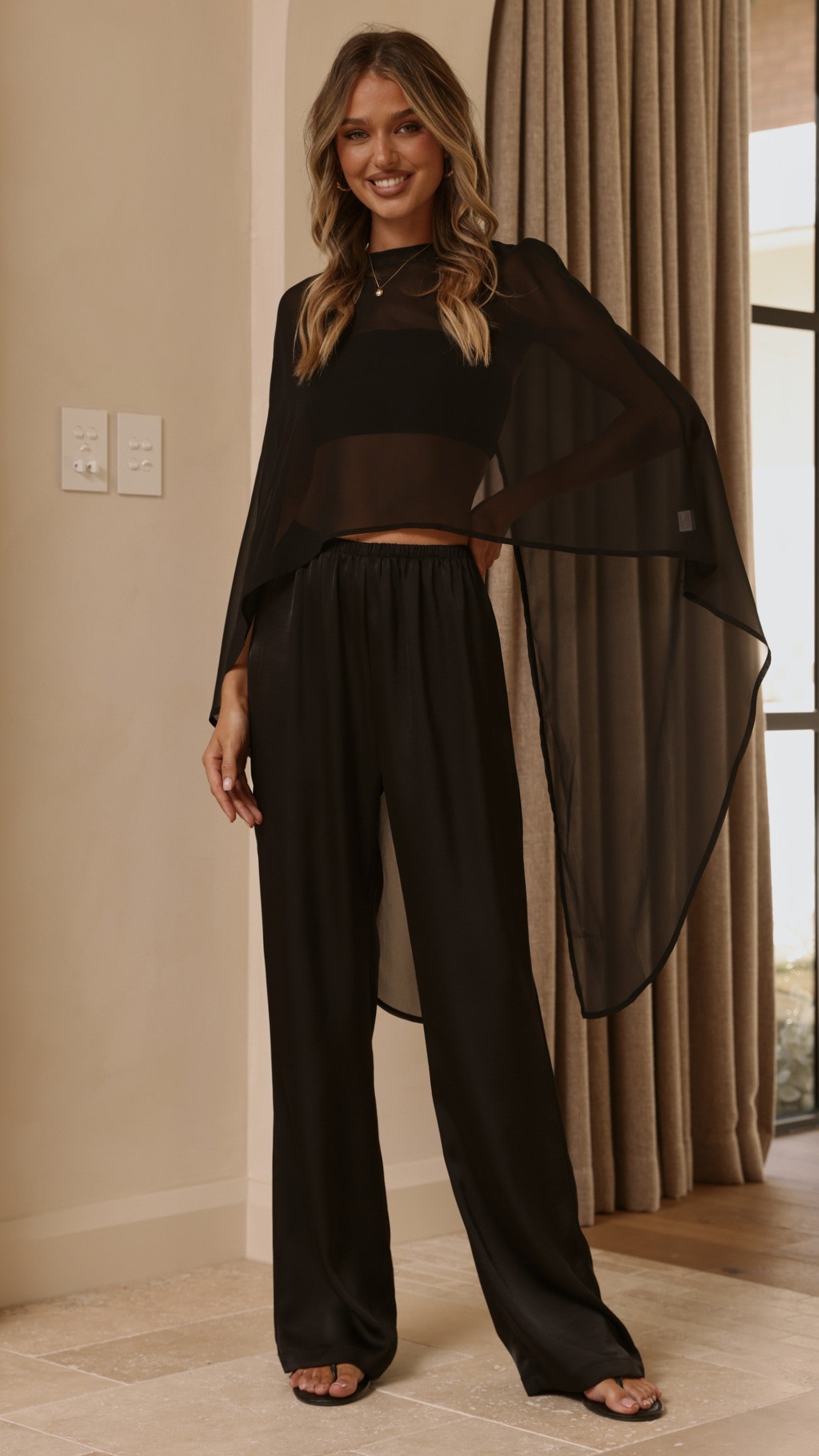 Carey Sheer Cape Poncho - Black - Billy J