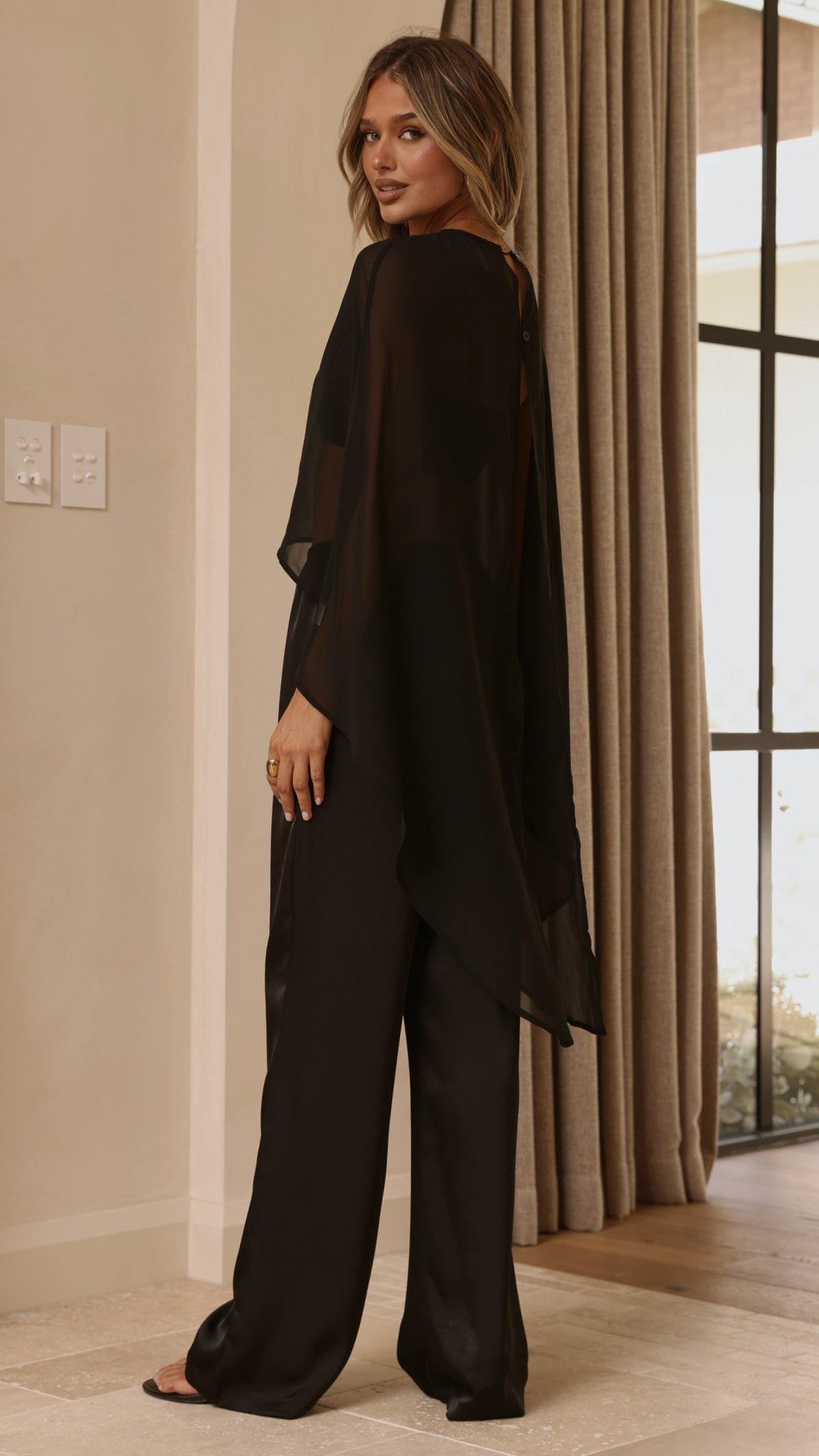 Carey Sheer Cape Poncho - Black - Billy J