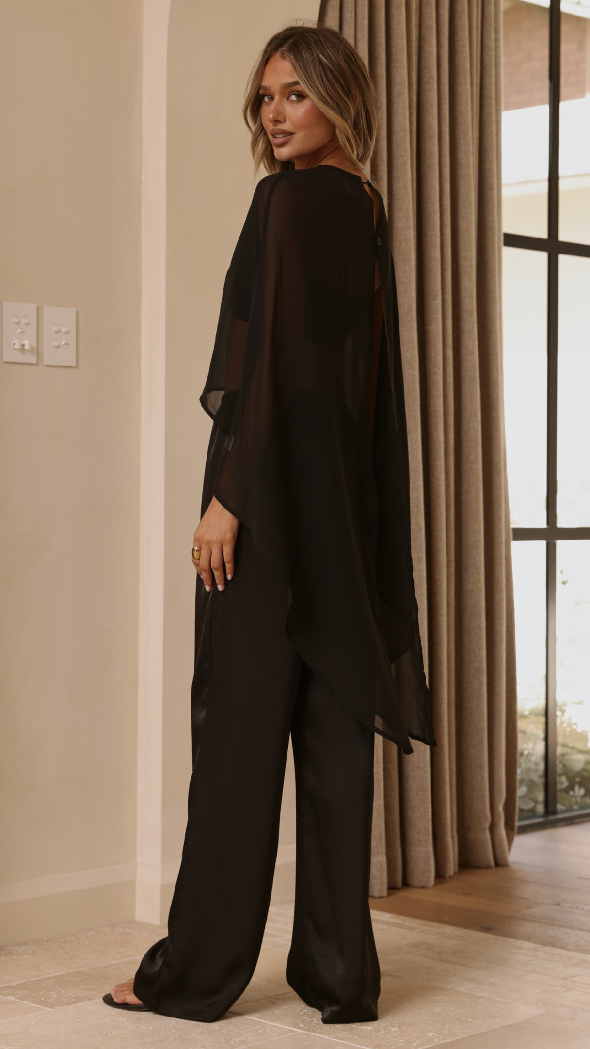 Carey Sheer Cape Poncho - Black - Billy J