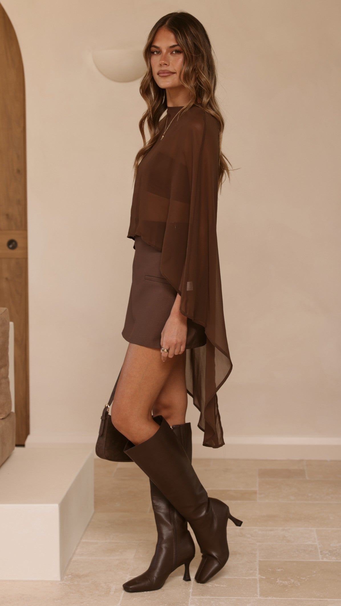 Carey Sheer Cape Poncho - Brown - Billy J