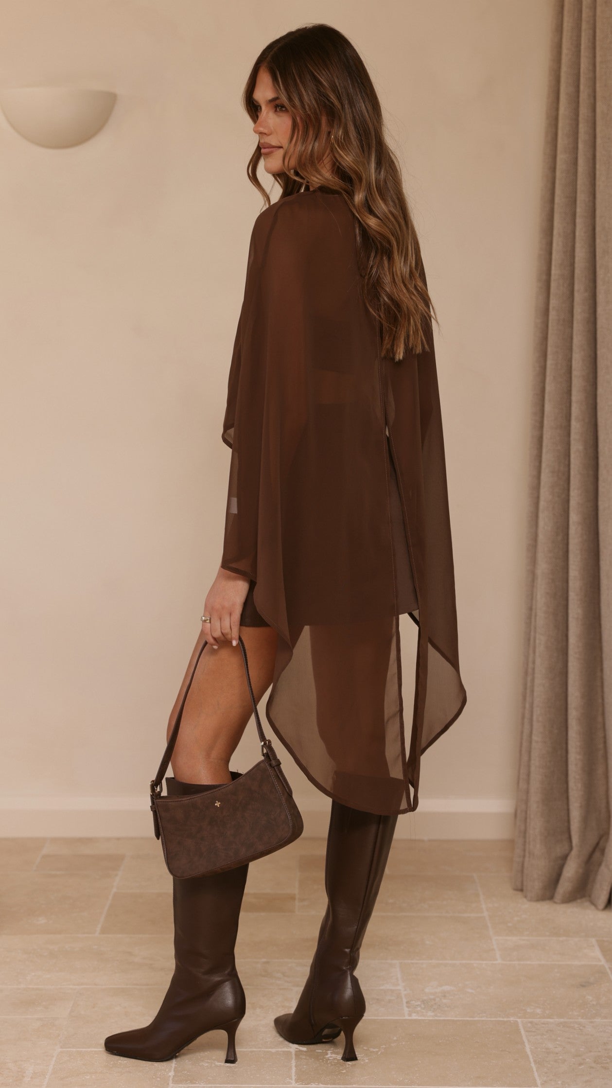 Carey Sheer Cape Poncho - Brown - Billy J