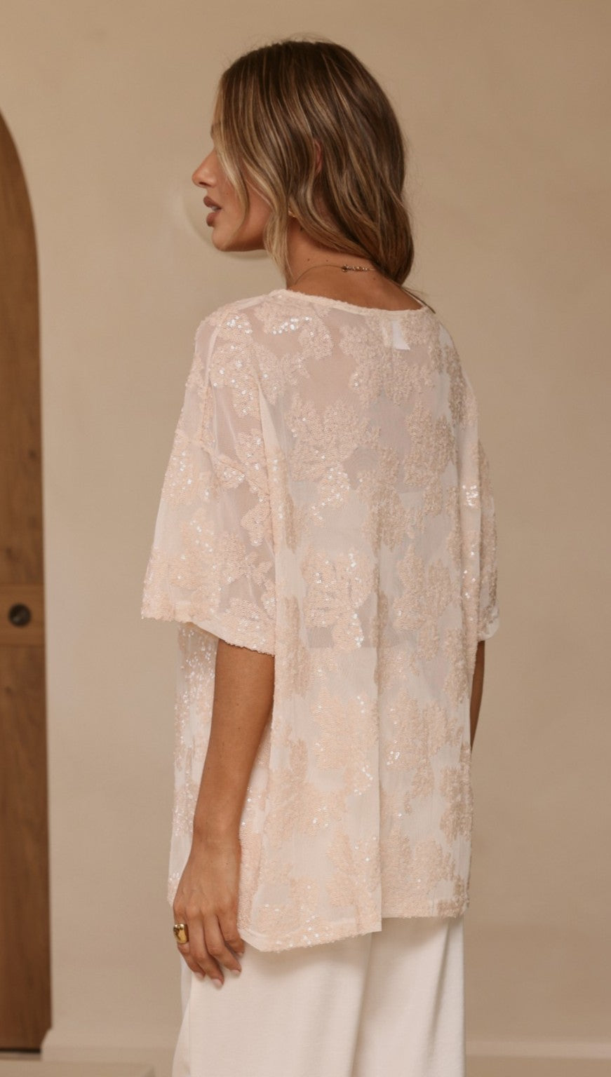Arlo Oversized Sequin Top - Beige Floral - Billy J
