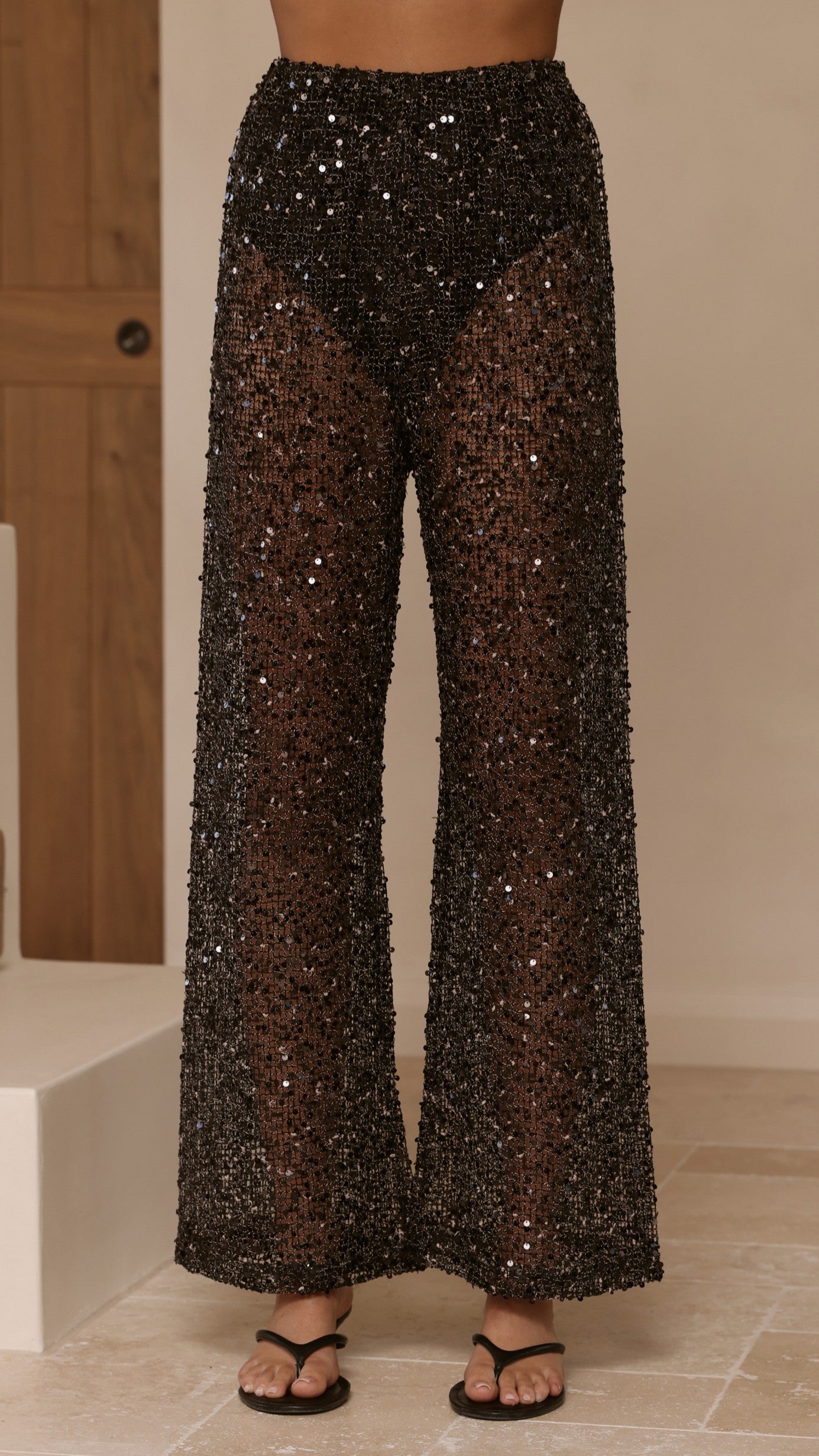 Zarina Sequin Long Line Top and Pants Set - Black - Billy J