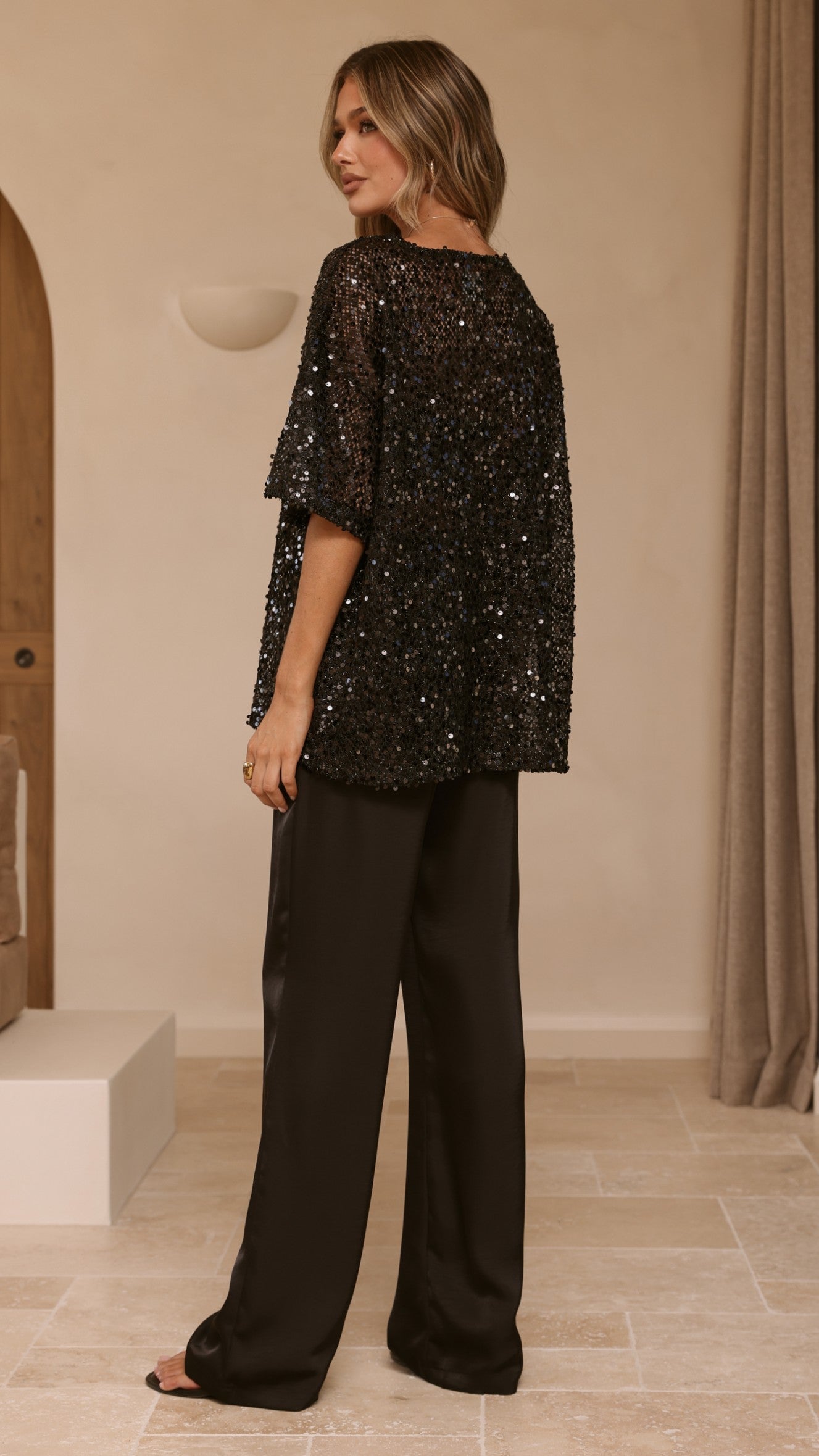 Varni Oversized Sequins Tee - Black - Billy J