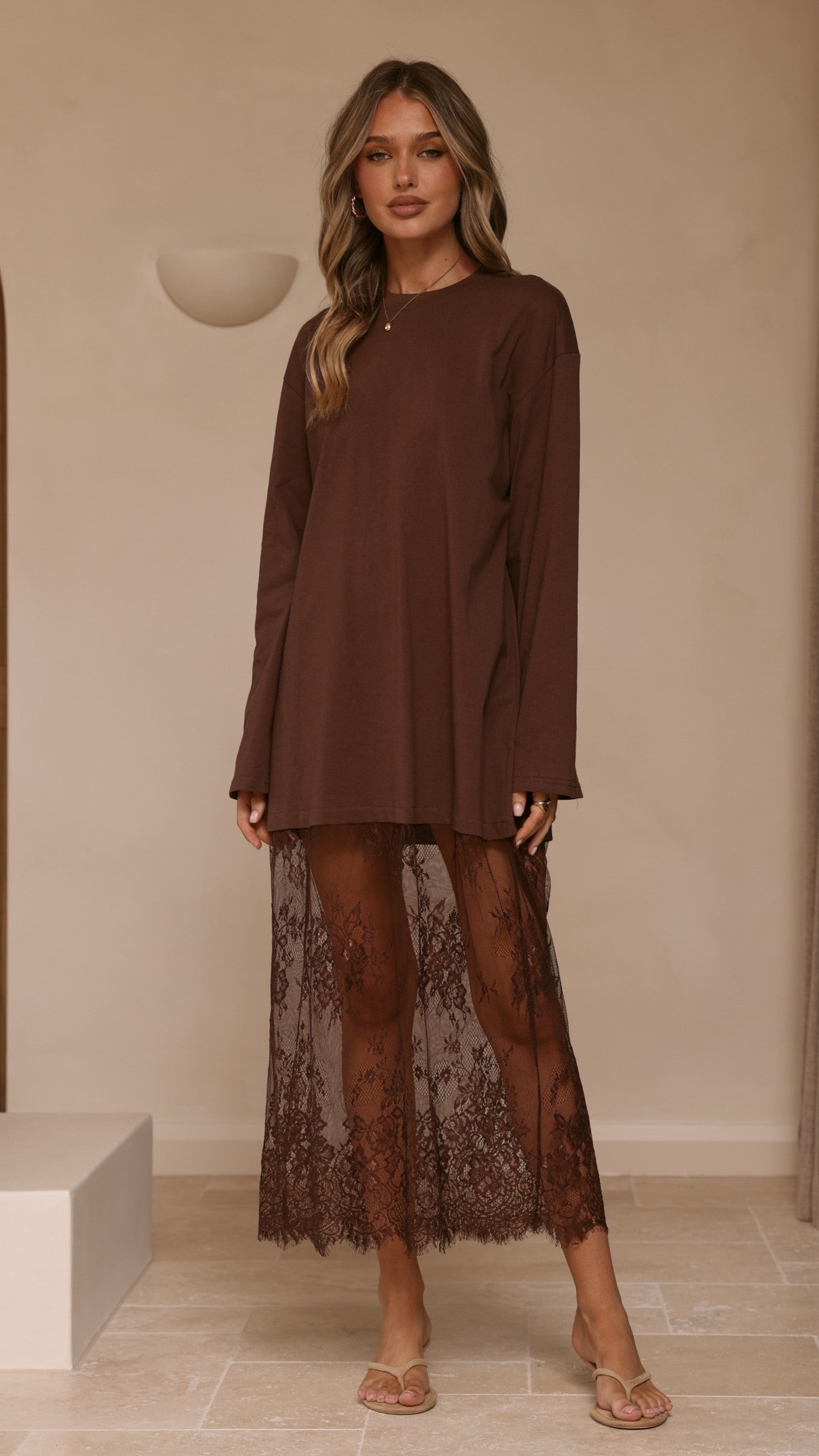 Kailey Lace Maxi Dress - Brown - Billy J