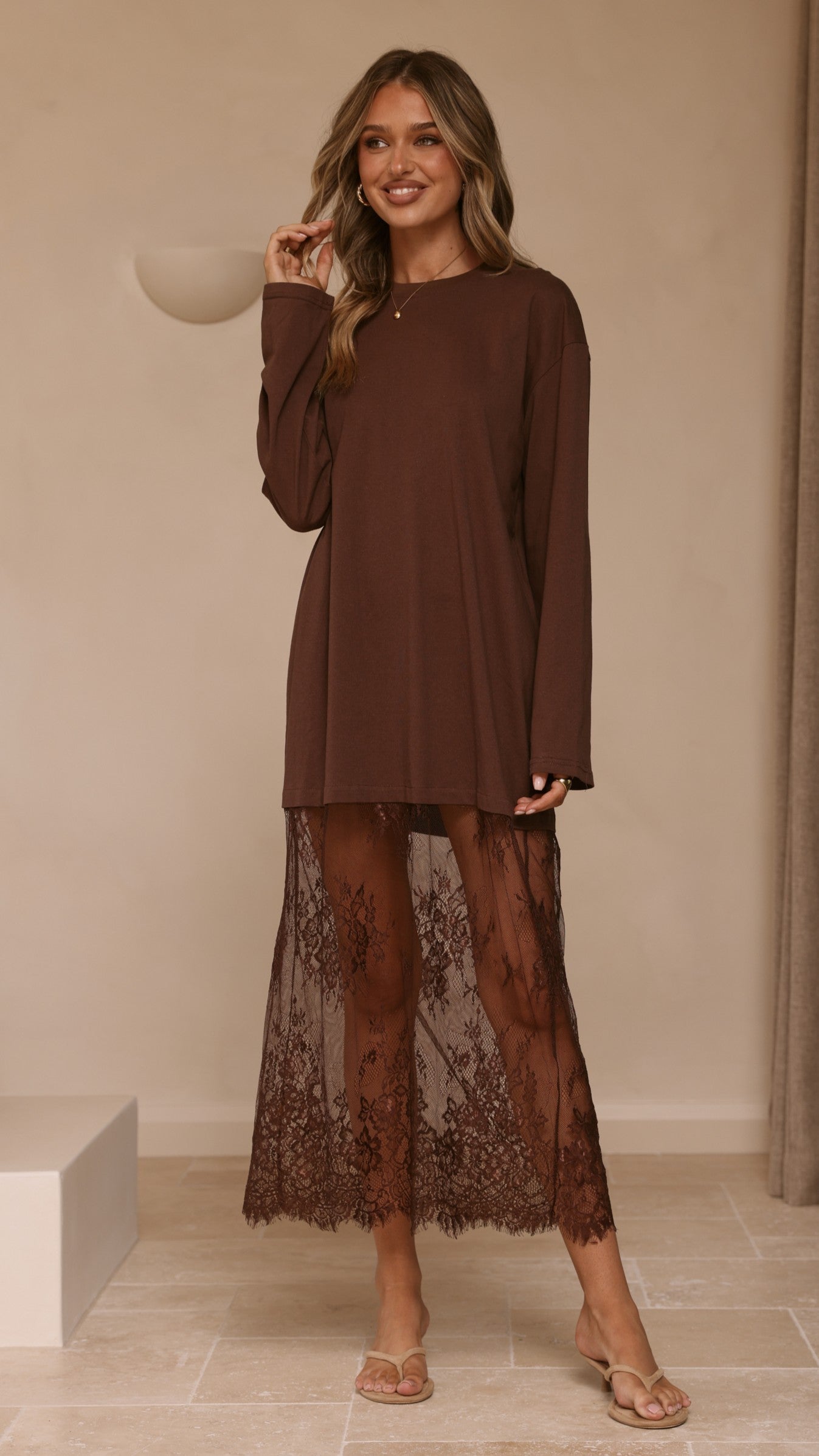 Kailey Lace Maxi Dress - Brown - Billy J
