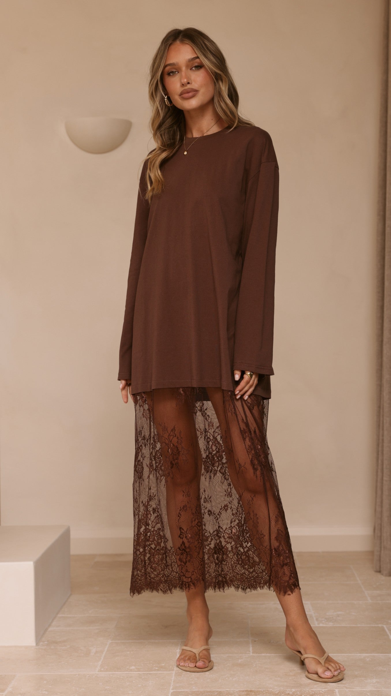 Kailey Lace Maxi Dress - Brown - Billy J