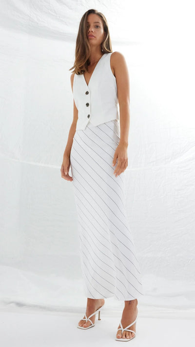Load image into Gallery viewer, Heidi Stripe Slip Skirt - White / Black Stripe - Billy J
