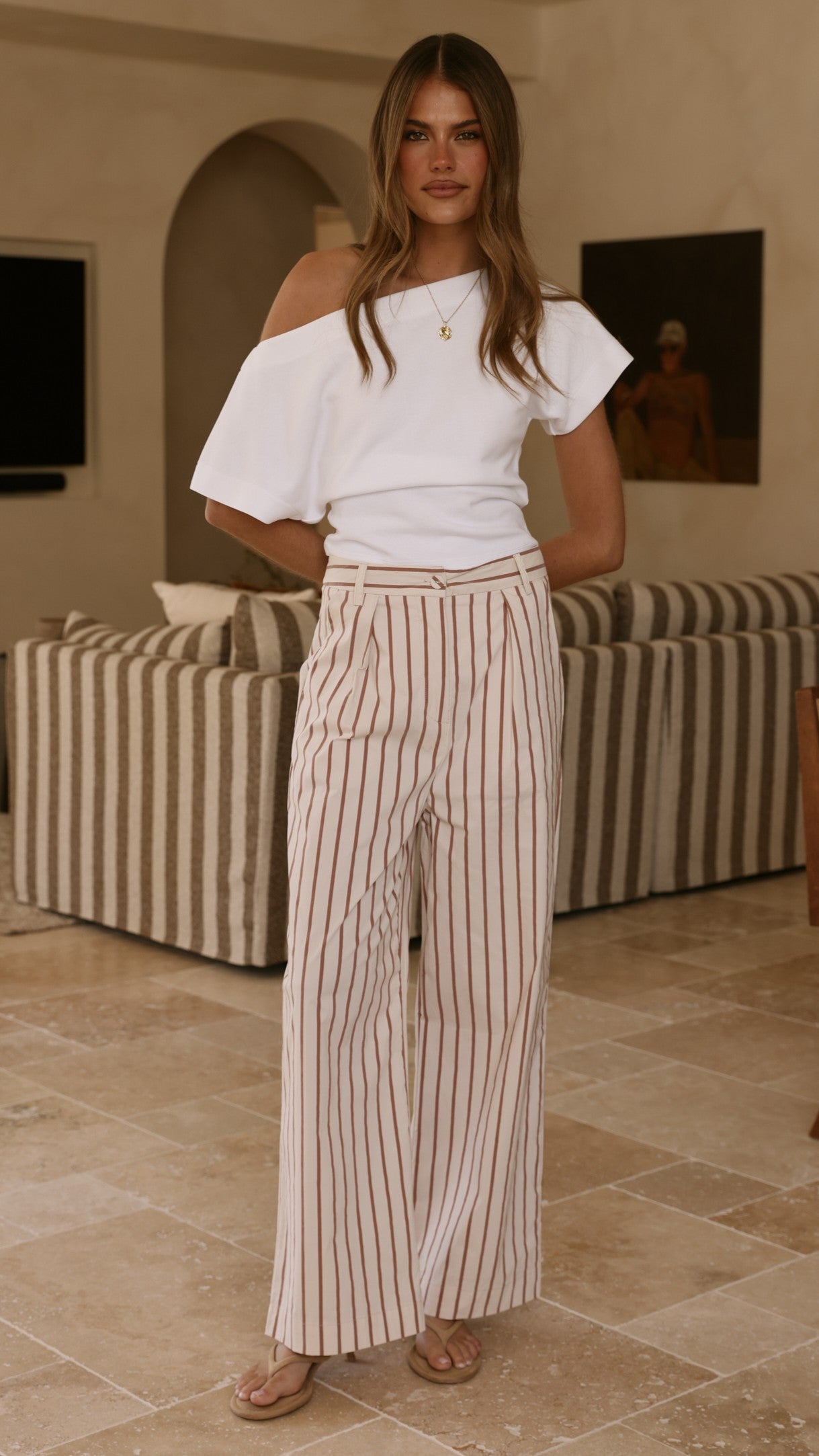 Tasmine Pants - White/Mauve Stripe - Billy J