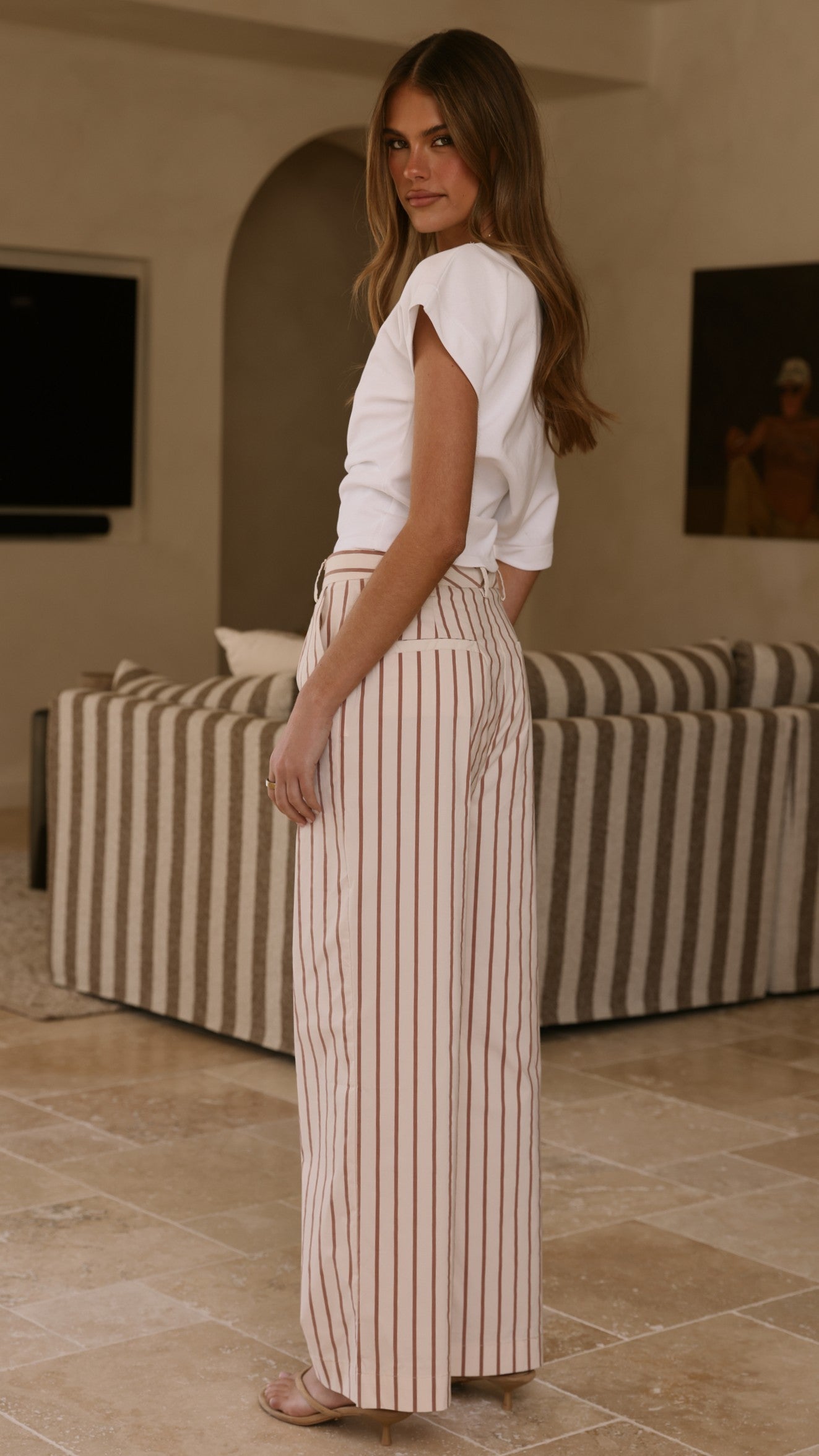 Tasmine Pants - White/Mauve Stripe - Billy J