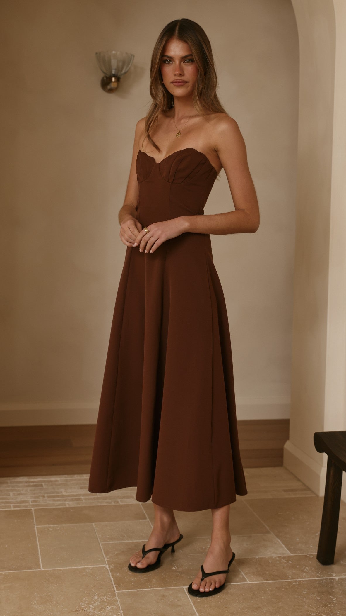 Janessa Strapless Midi Dress - Chocolate - Billy J