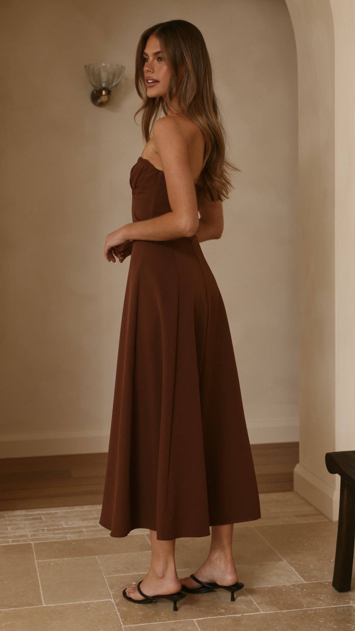 Janessa Strapless Midi Dress - Chocolate - Billy J