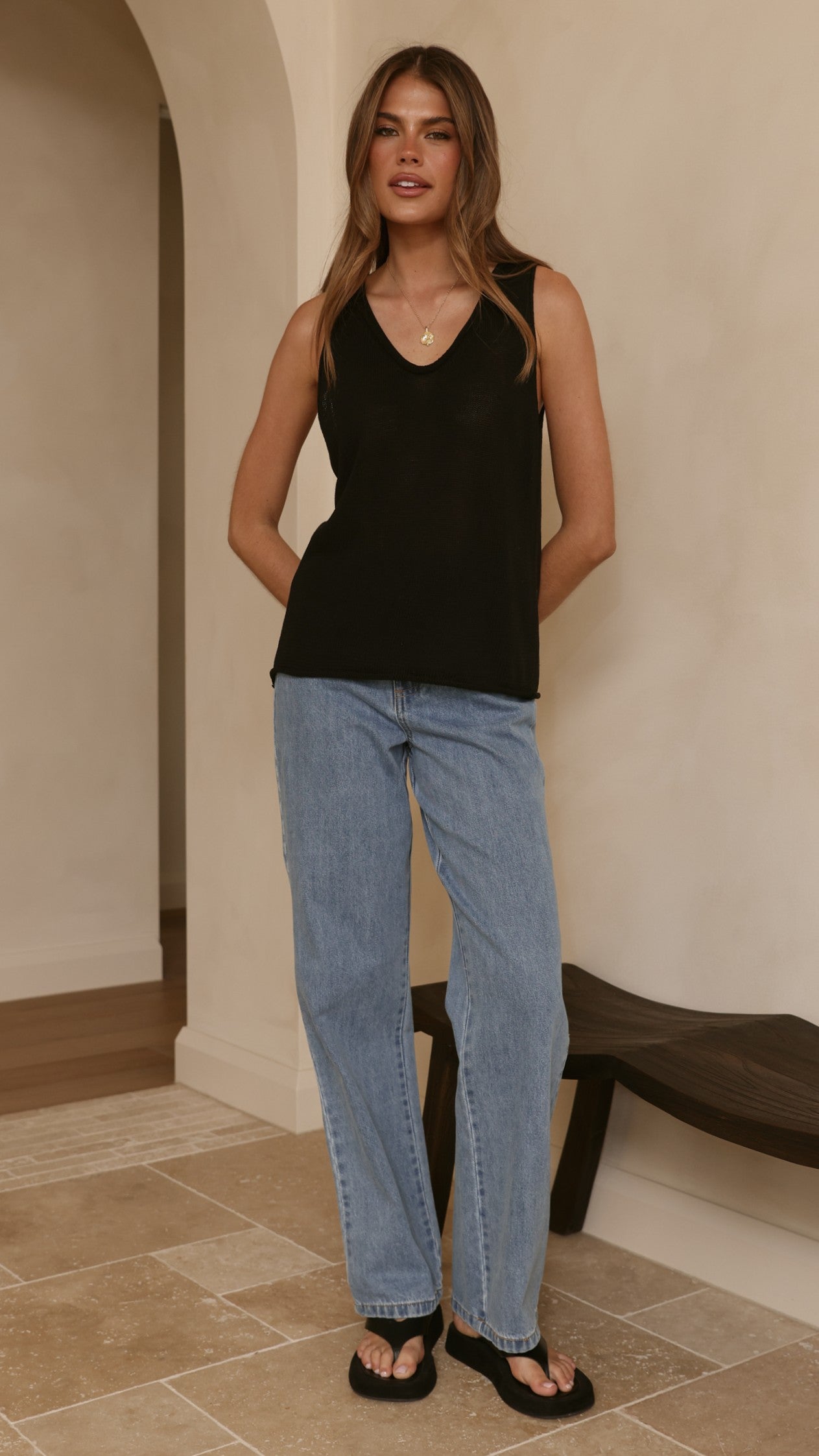 Annie Scoop Neck Tank - Black - Billy J