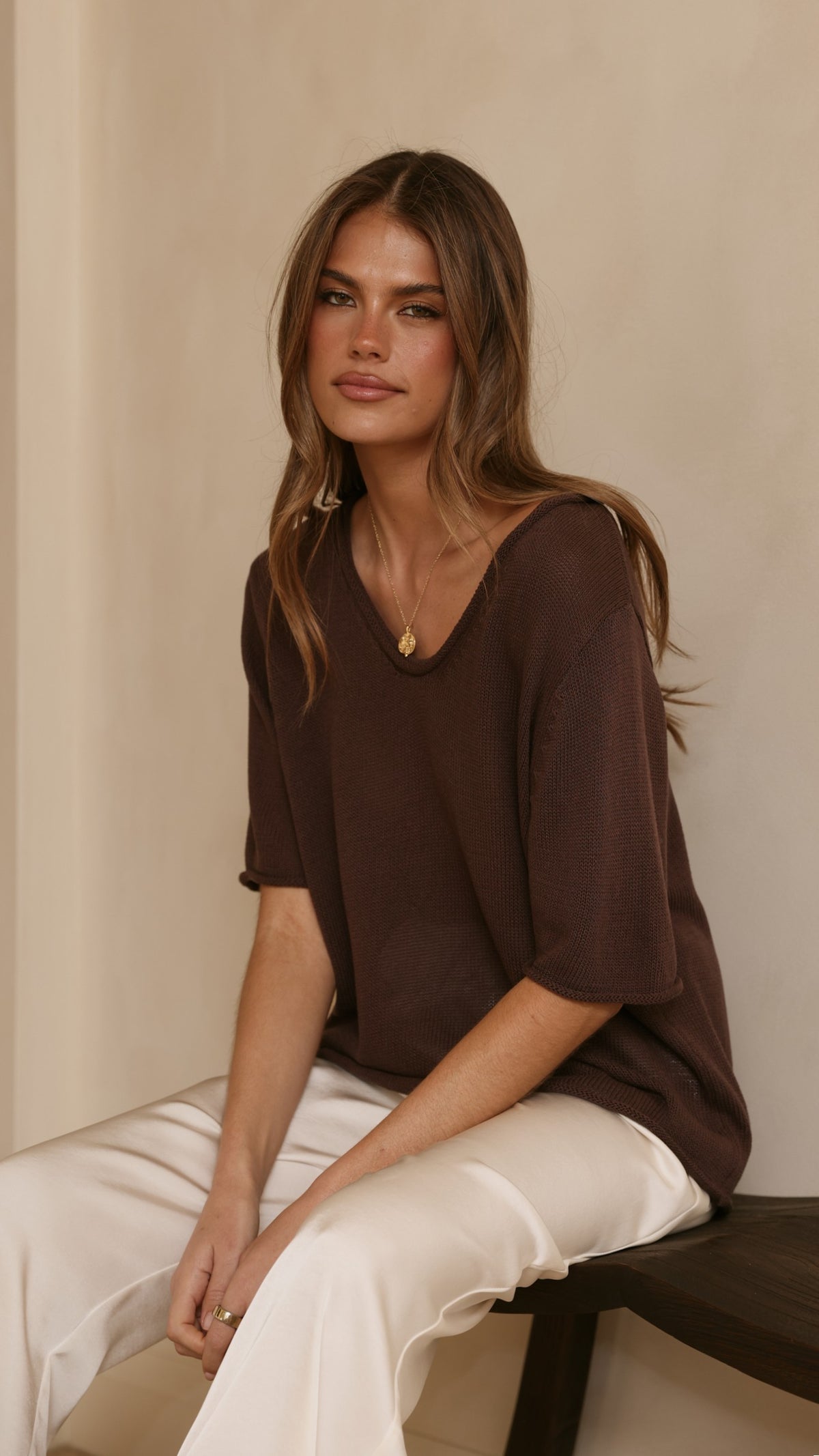 Spring Scoop Neck Tee - Chocolate - Billy J