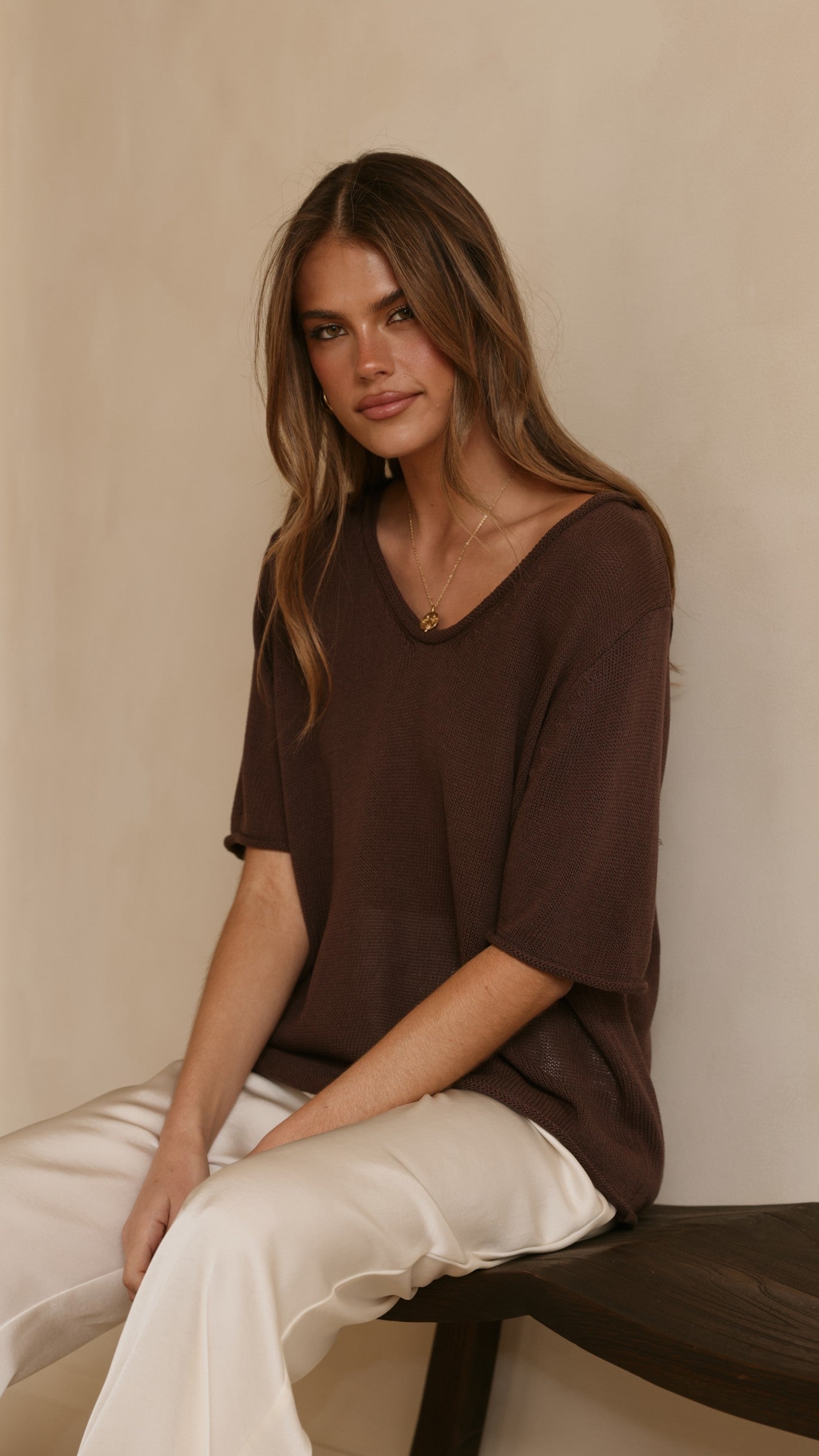 Spring Scoop Neck Tee - Chocolate - Billy J