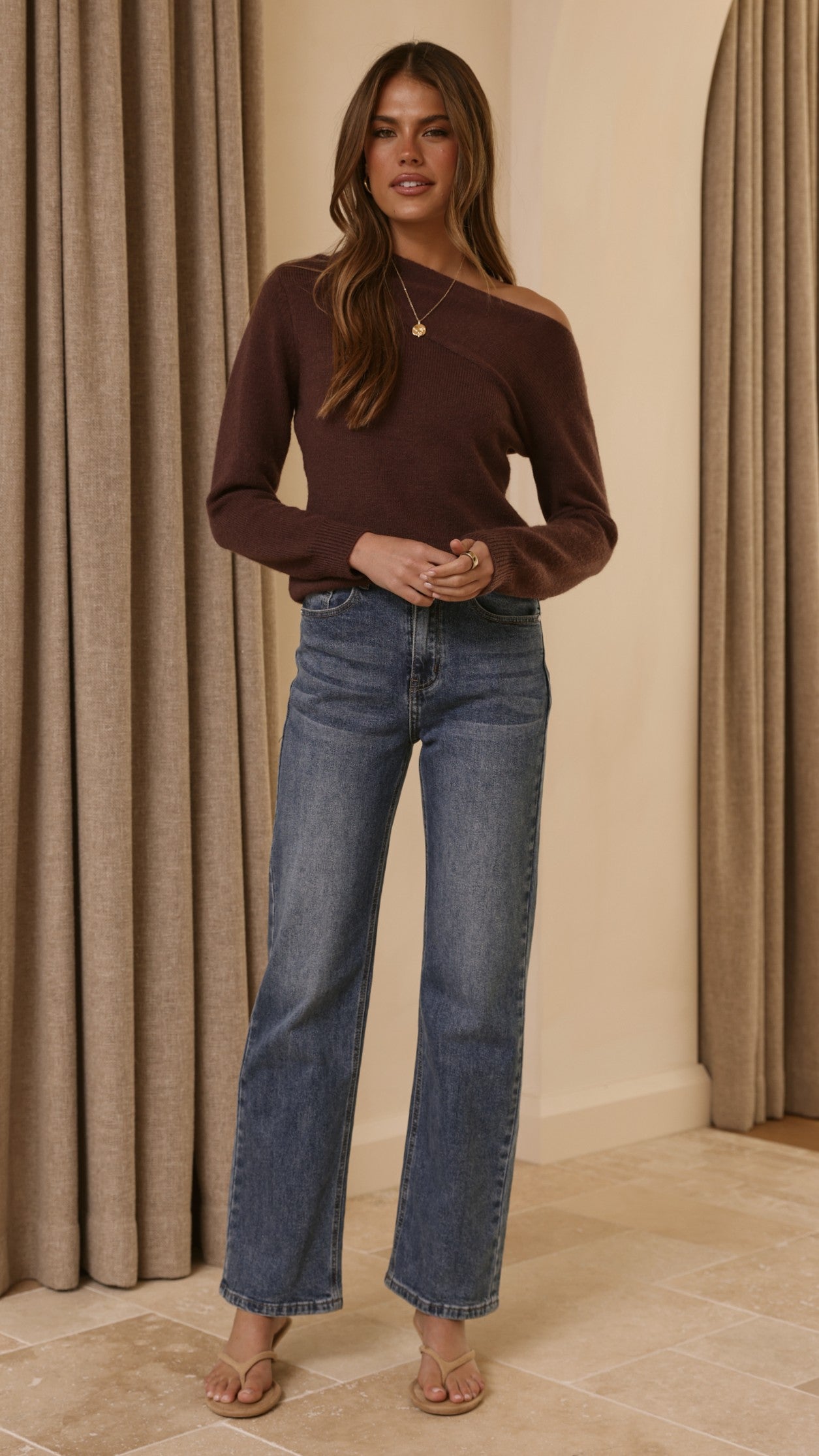 Briella Boat Neck Sweater - Brown - Billy J