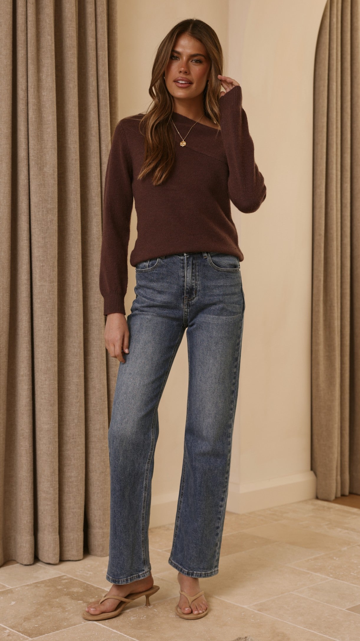 Briella Boat Neck Sweater - Brown - Billy J