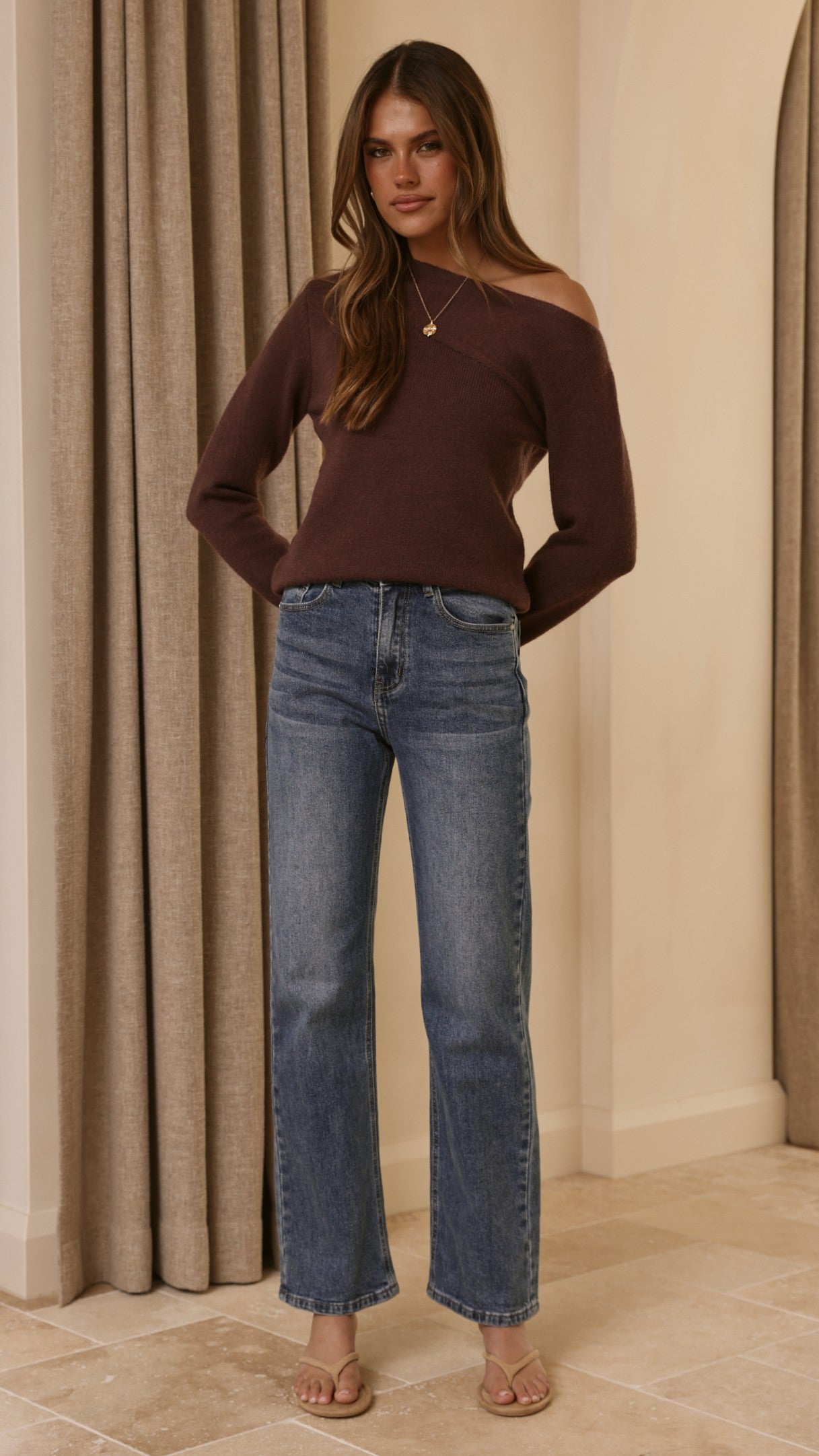 Briella Boat Neck Sweater - Brown - Billy J