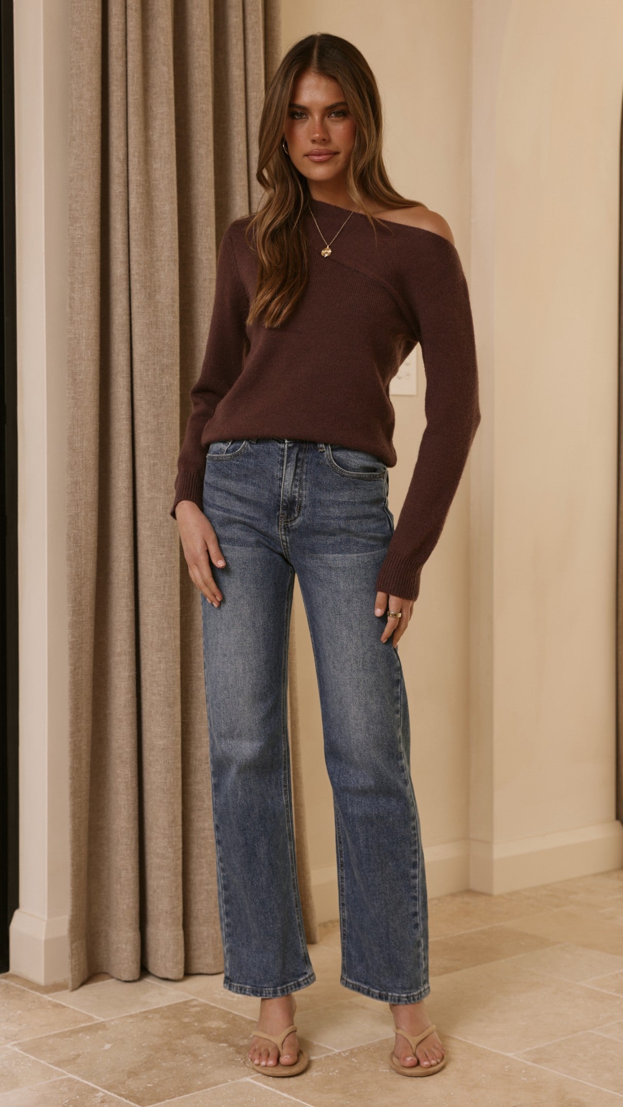 Briella Boat Neck Sweater - Brown - Billy J