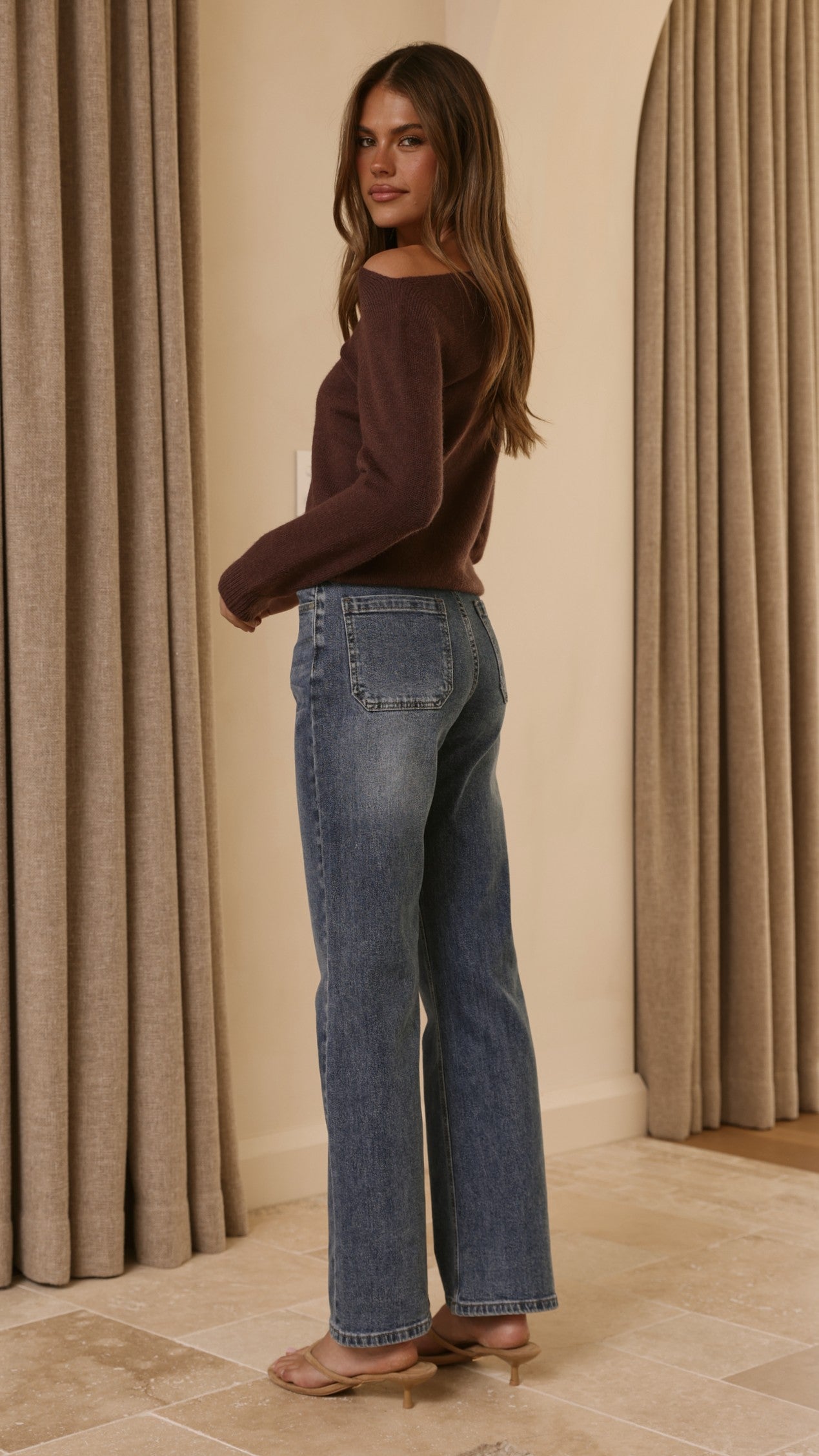 Briella Boat Neck Sweater - Brown - Billy J