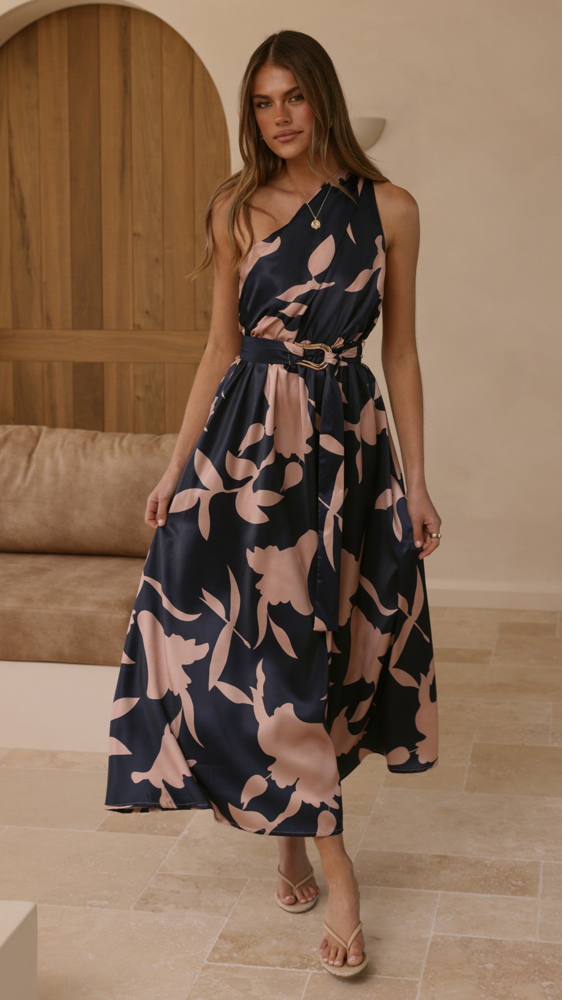 Hadas Maxi Dress - Navy/Pink Print - Billy J