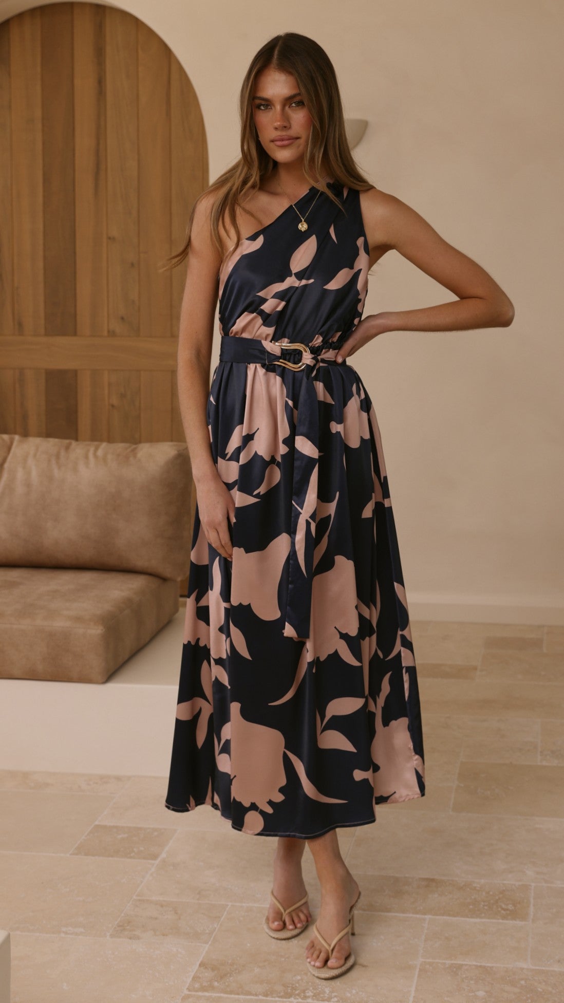 Hadas Maxi Dress - Navy/Pink Print - Billy J