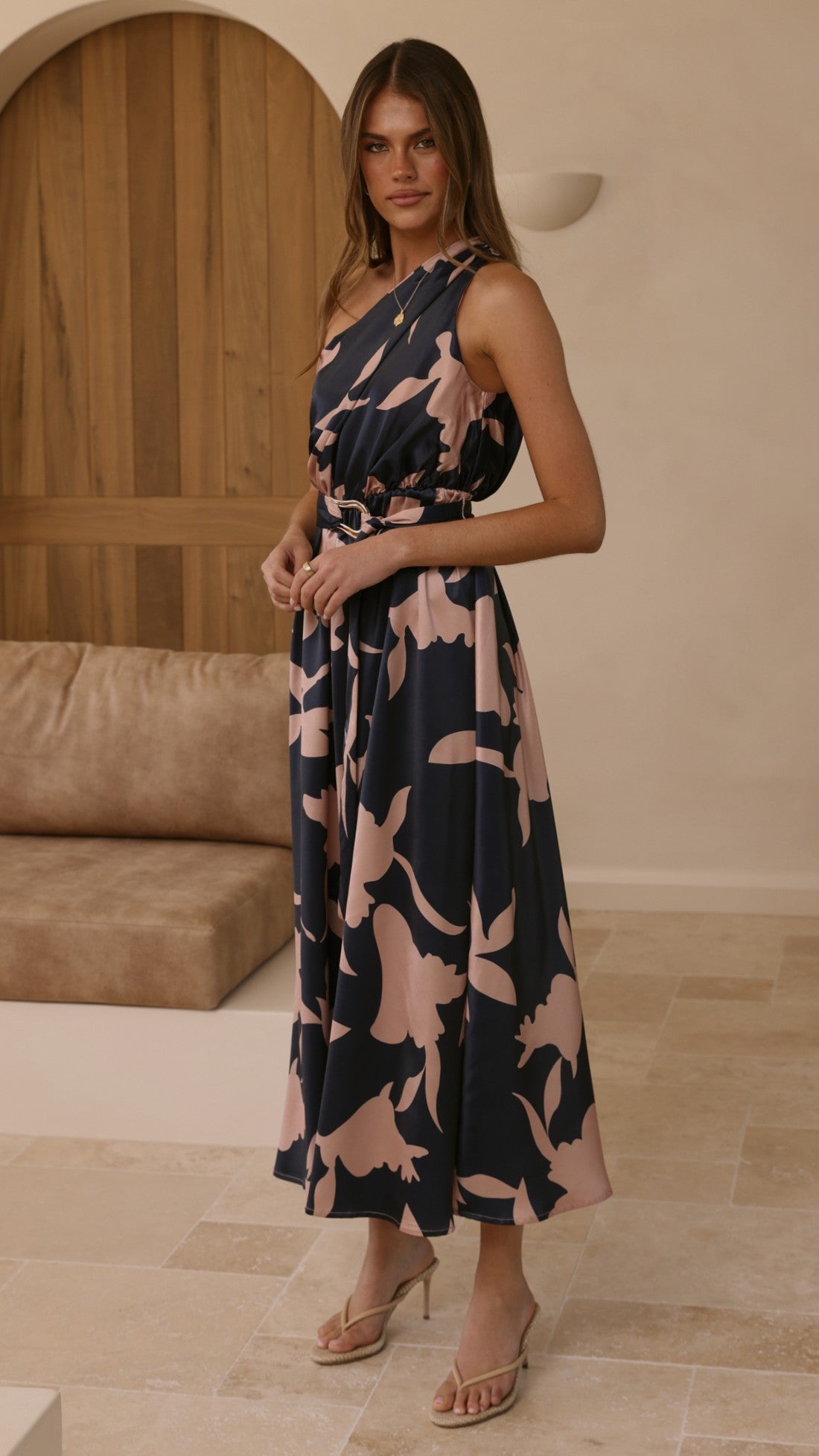 Hadas Maxi Dress - Navy/Pink Print - Billy J